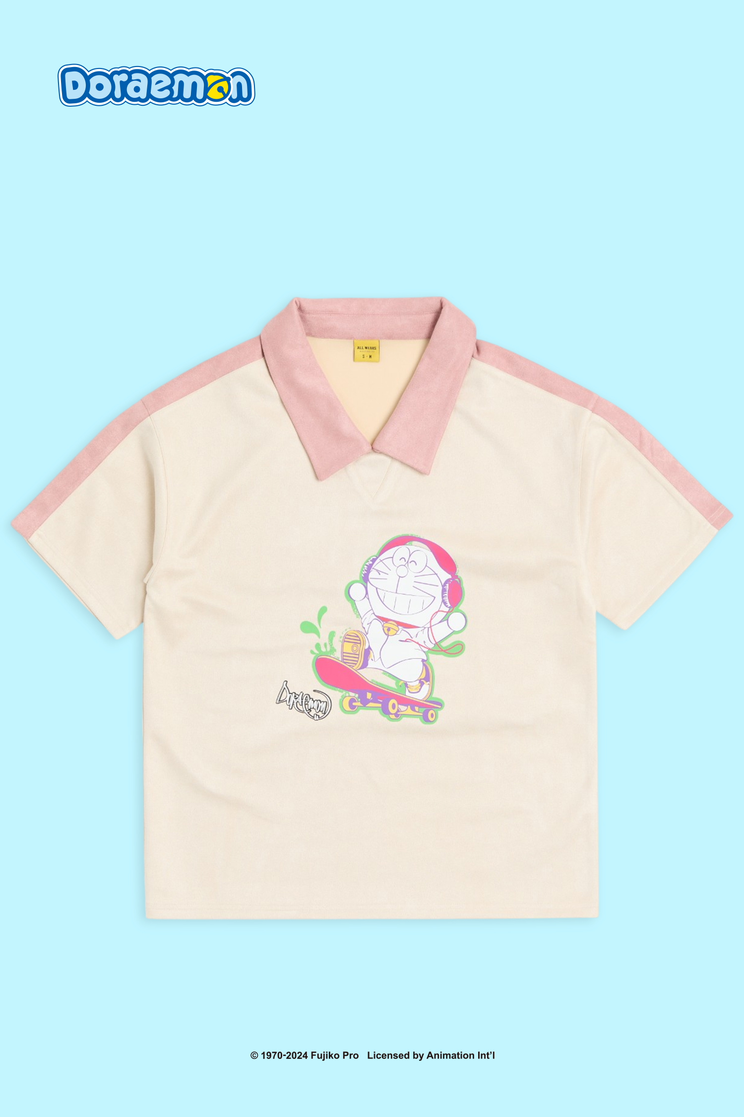 哆啦A夢 街頭滑板 翻領麂皮短袖上衣