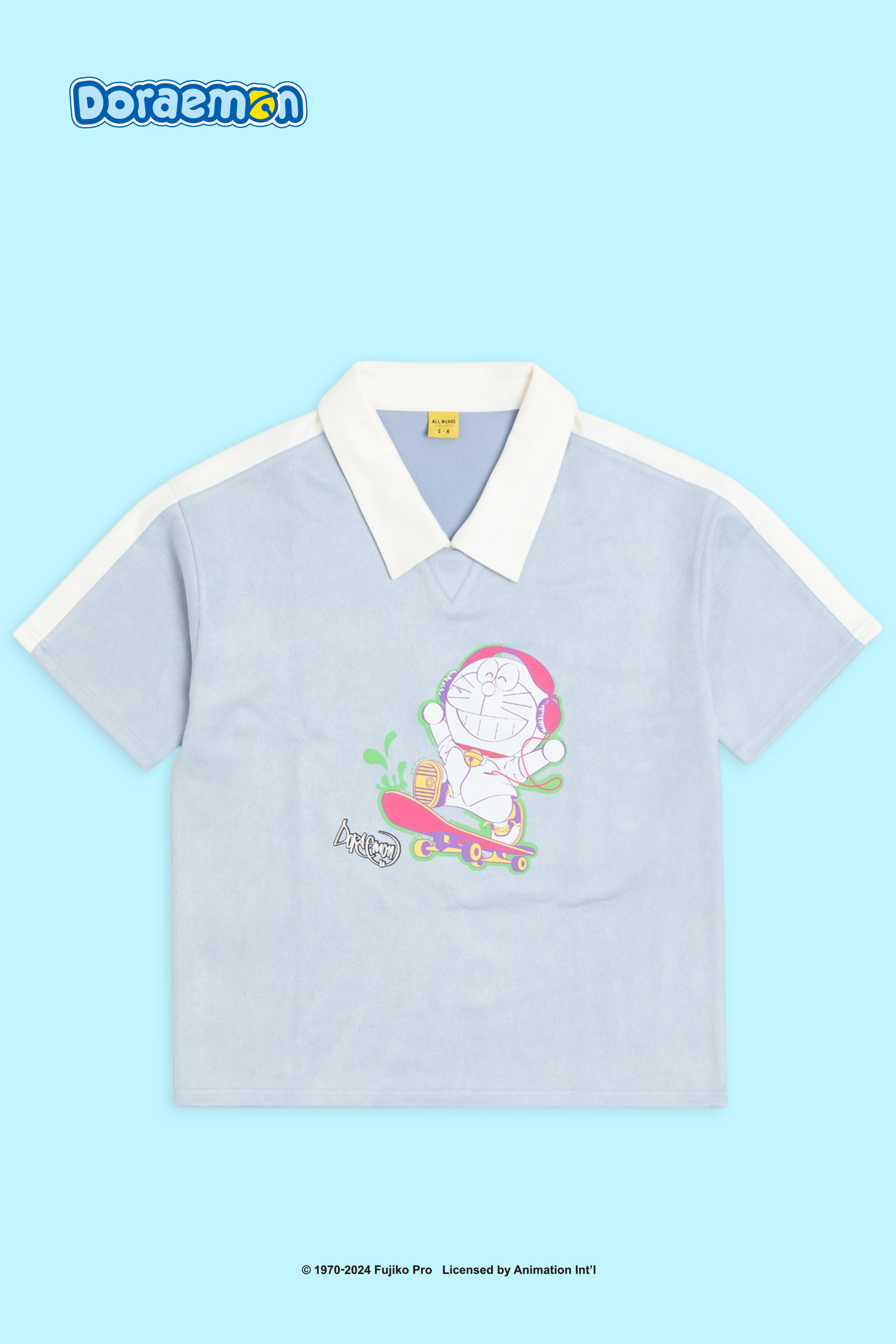 哆啦A夢 街頭滑板 翻領麂皮短袖上衣