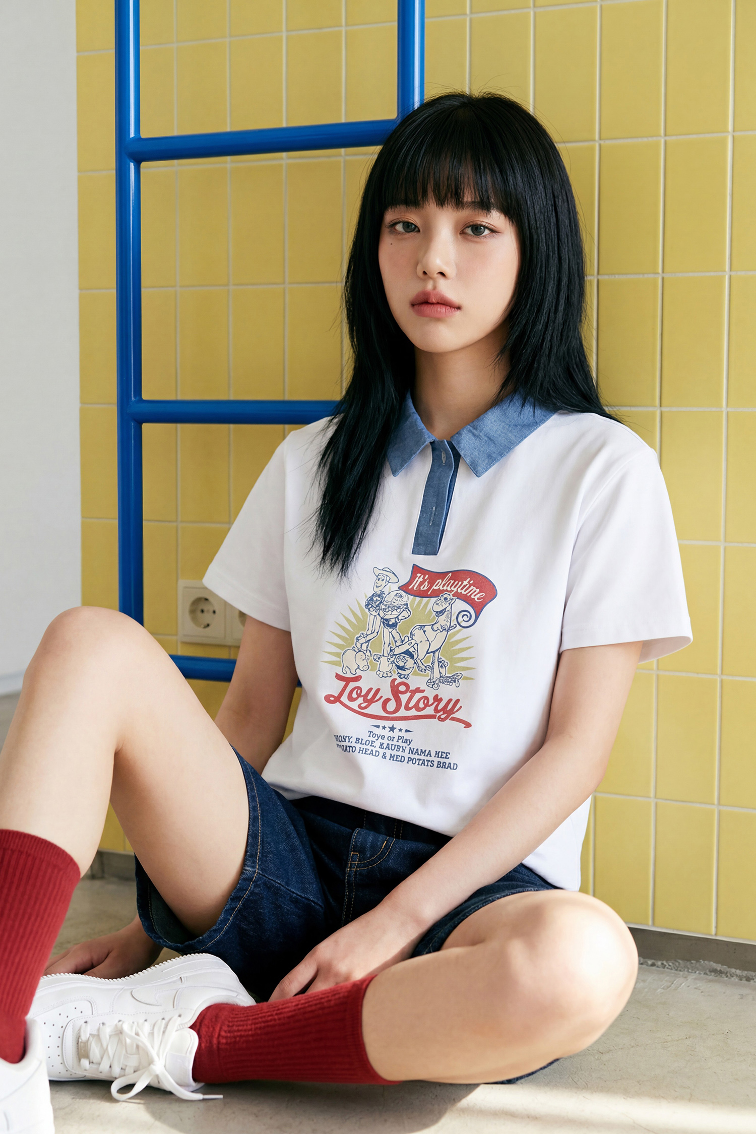 玩具總動員 異材質半開襟短袖上衣