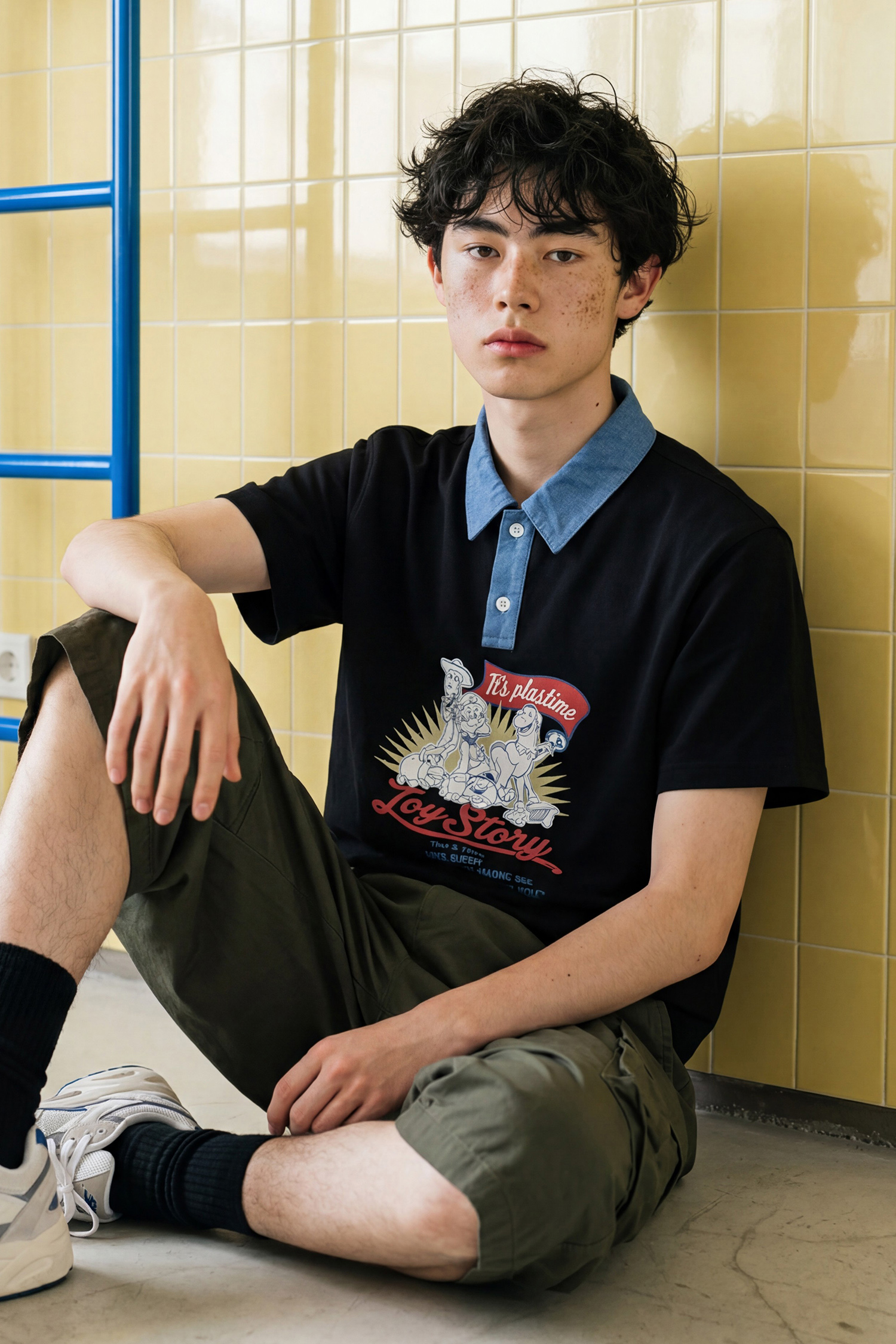 玩具總動員 異材質半開襟短袖上衣