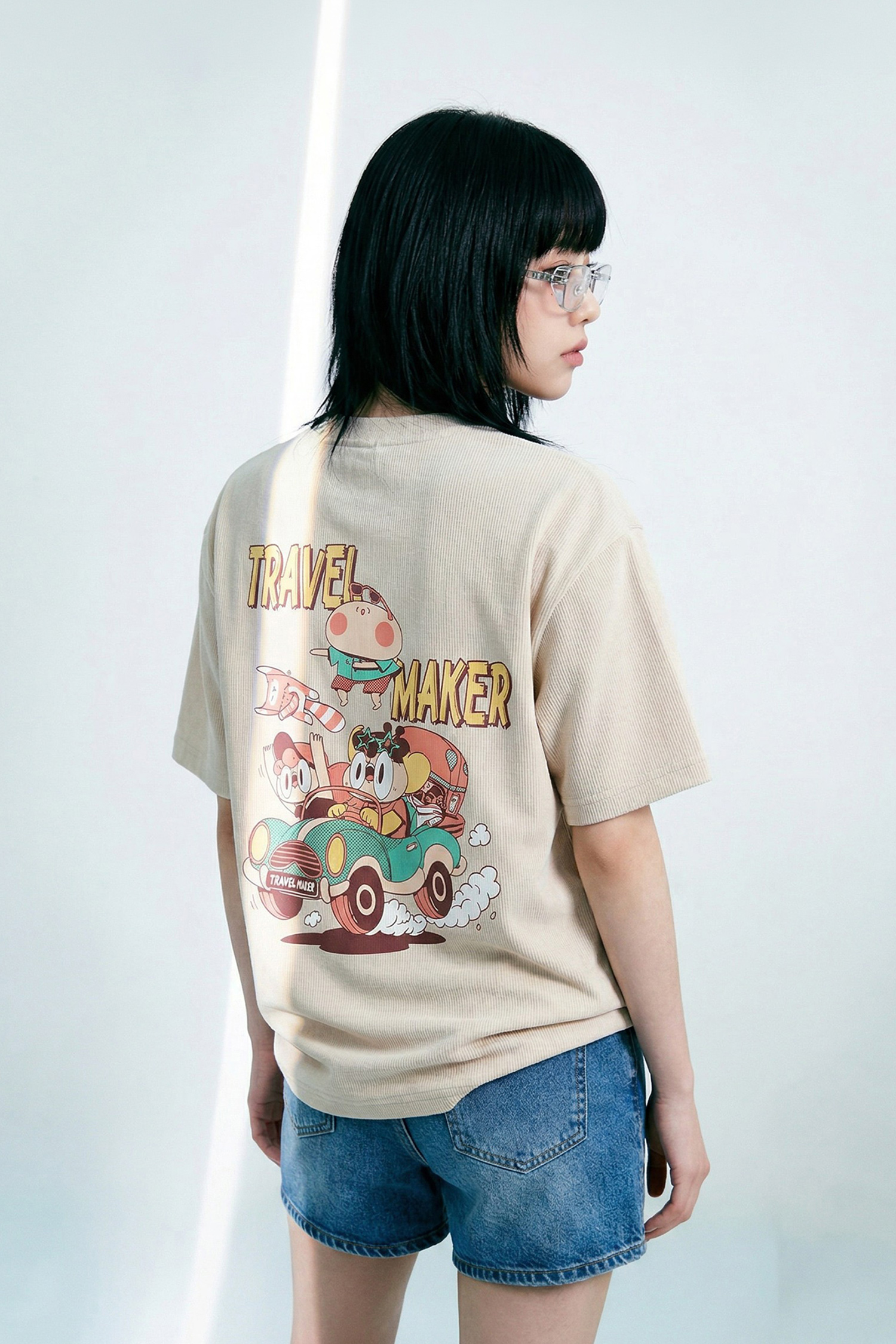 鹿人與泥鰍 麂皮印花短袖上衣