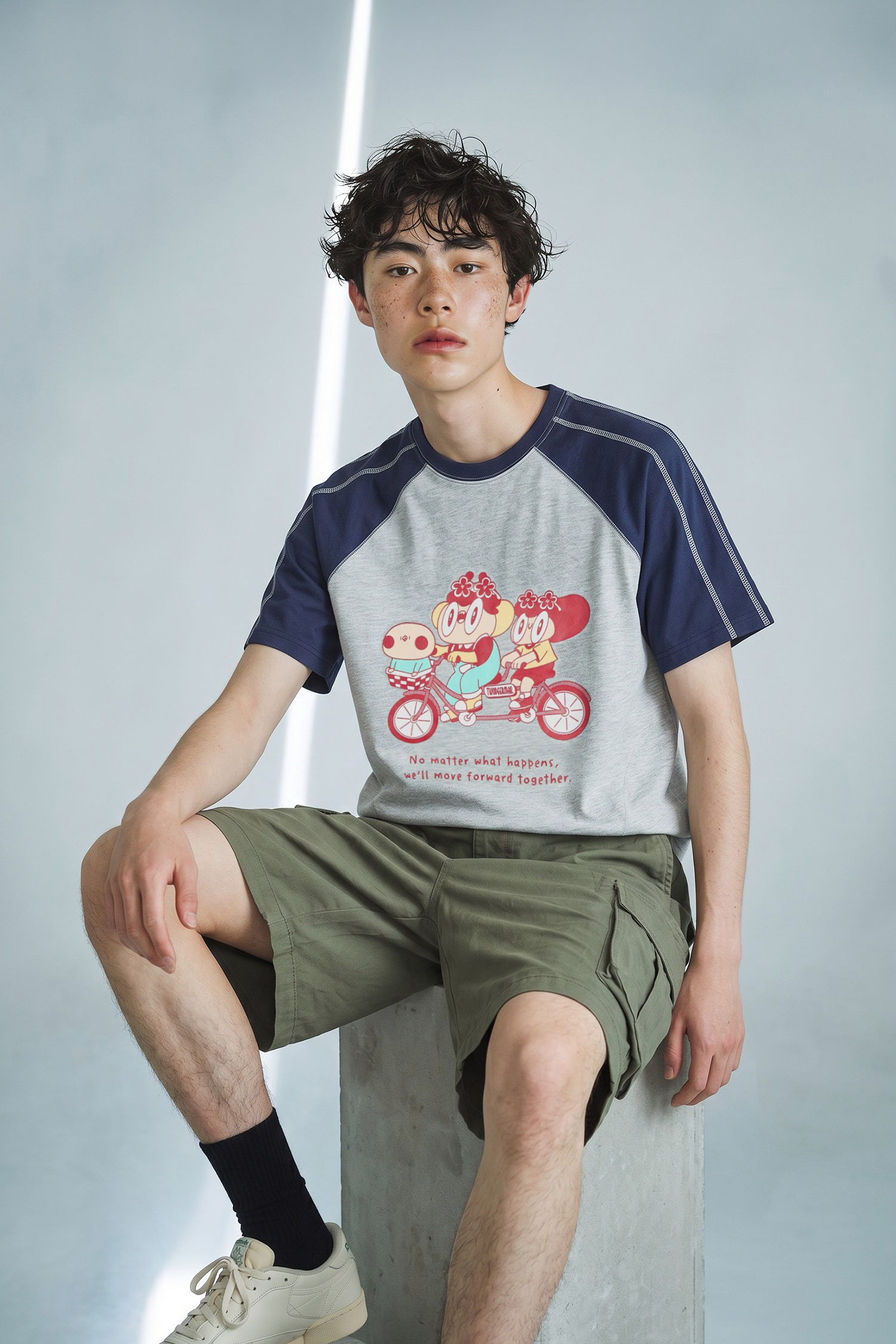 鹿人與泥鰍 腳踏車撞色短袖上衣