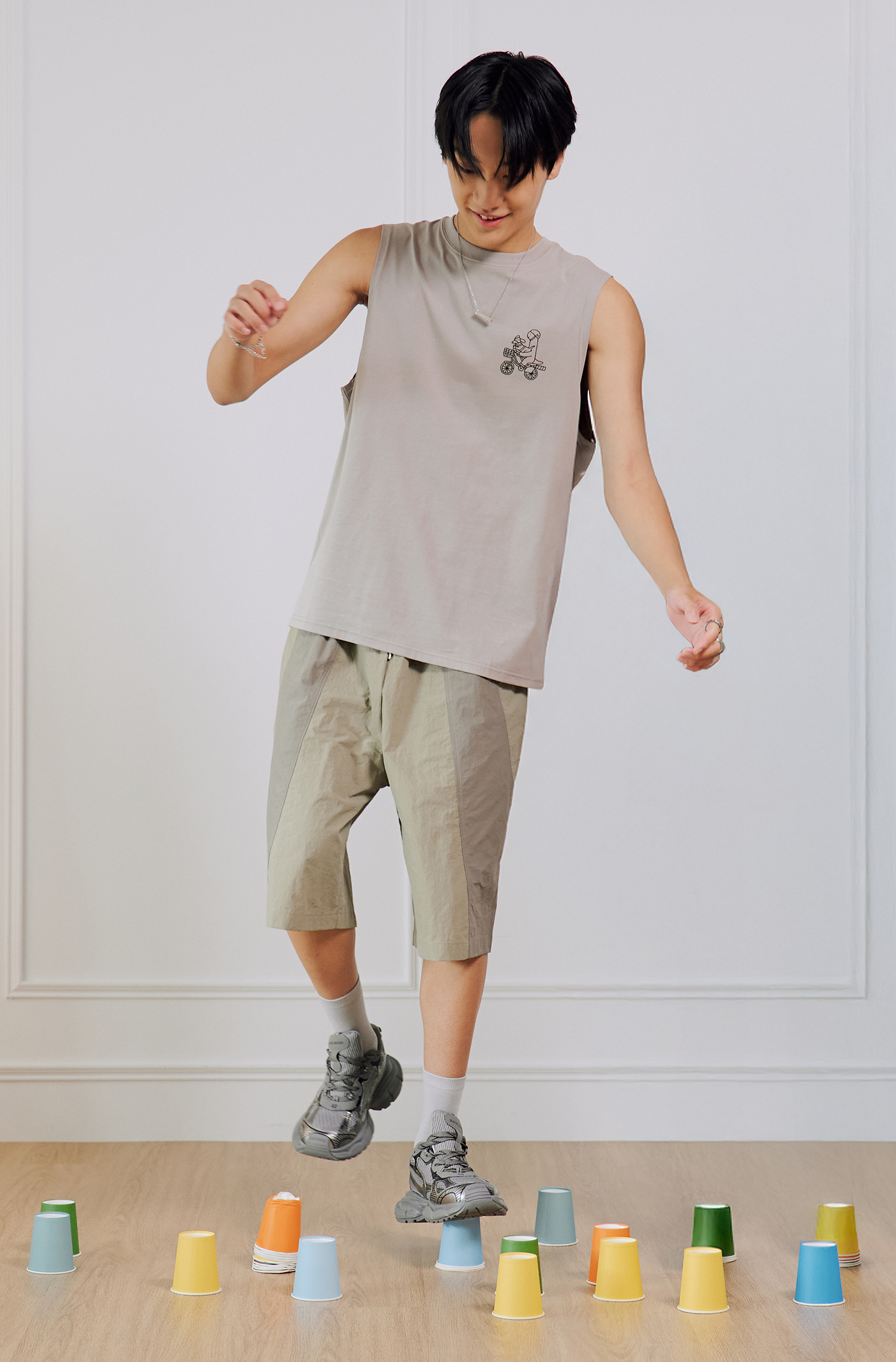 剪接撞色短褲(寬版)