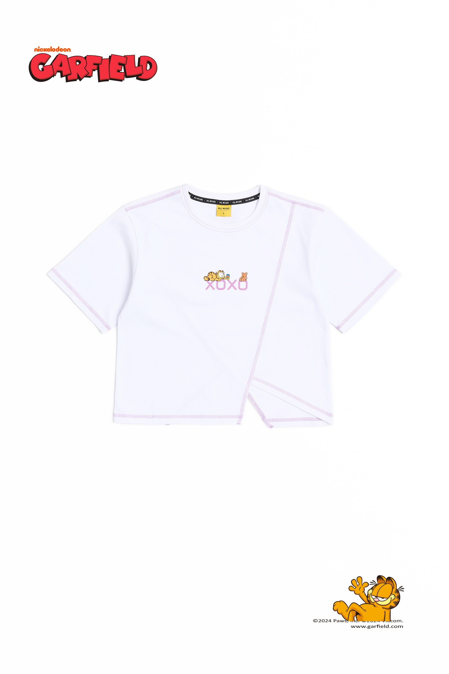 加菲貓 熊熊玩偶 撞色爬線短袖上衣(女)