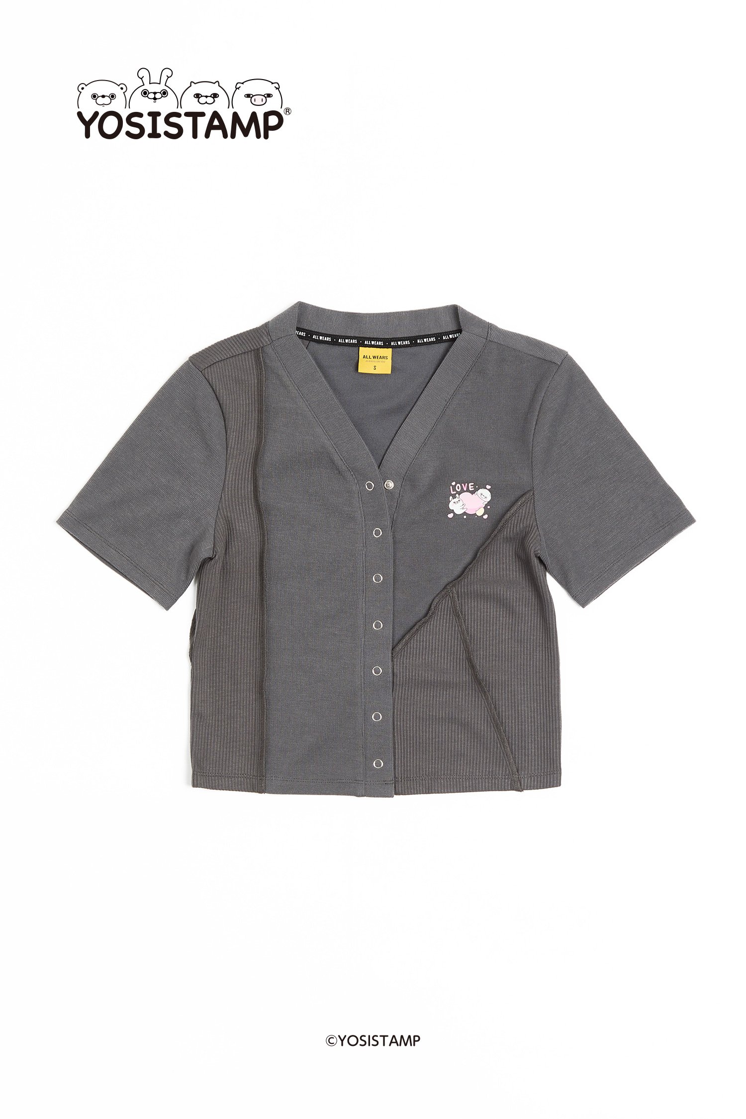 YOSISTAMP 異材質拼接短袖上衣(女)