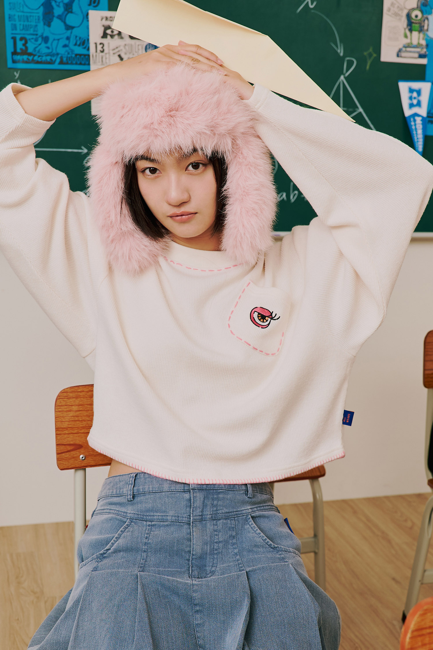 怪獸大學 針織口袋長袖上衣(女)