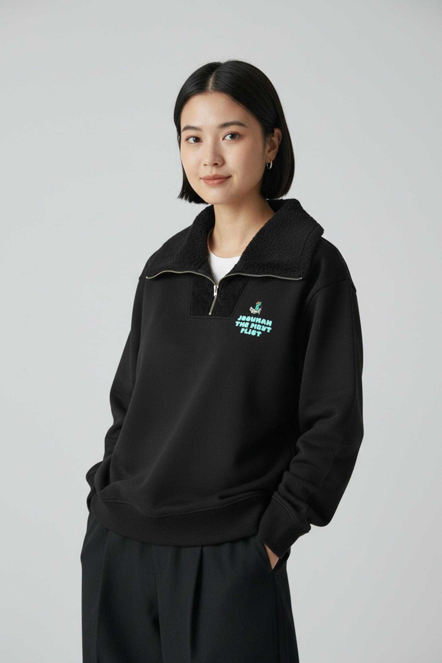 JOGUMAN 半開襟刷毛長袖上衣(女)