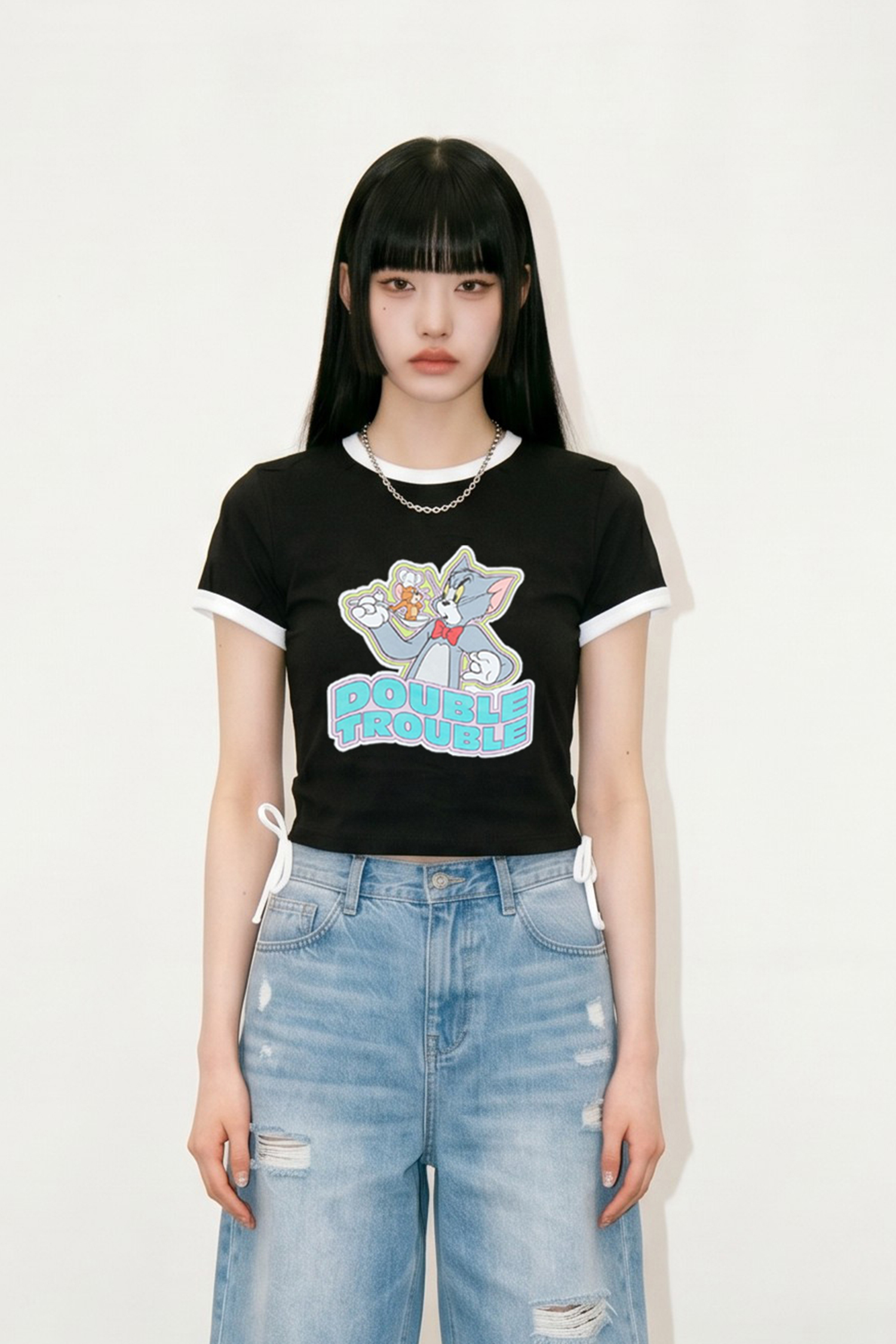 TOM AND JERRY 下擺綁帶短袖上衣(女)