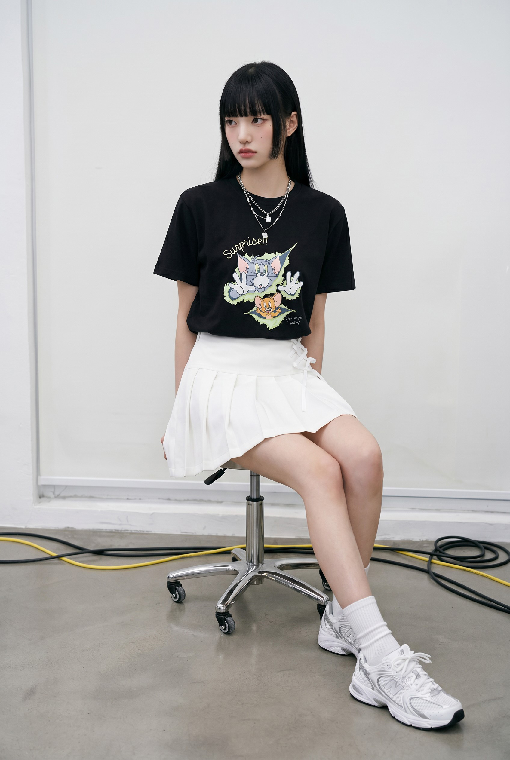 蝴蝶結百褶短裙(女)