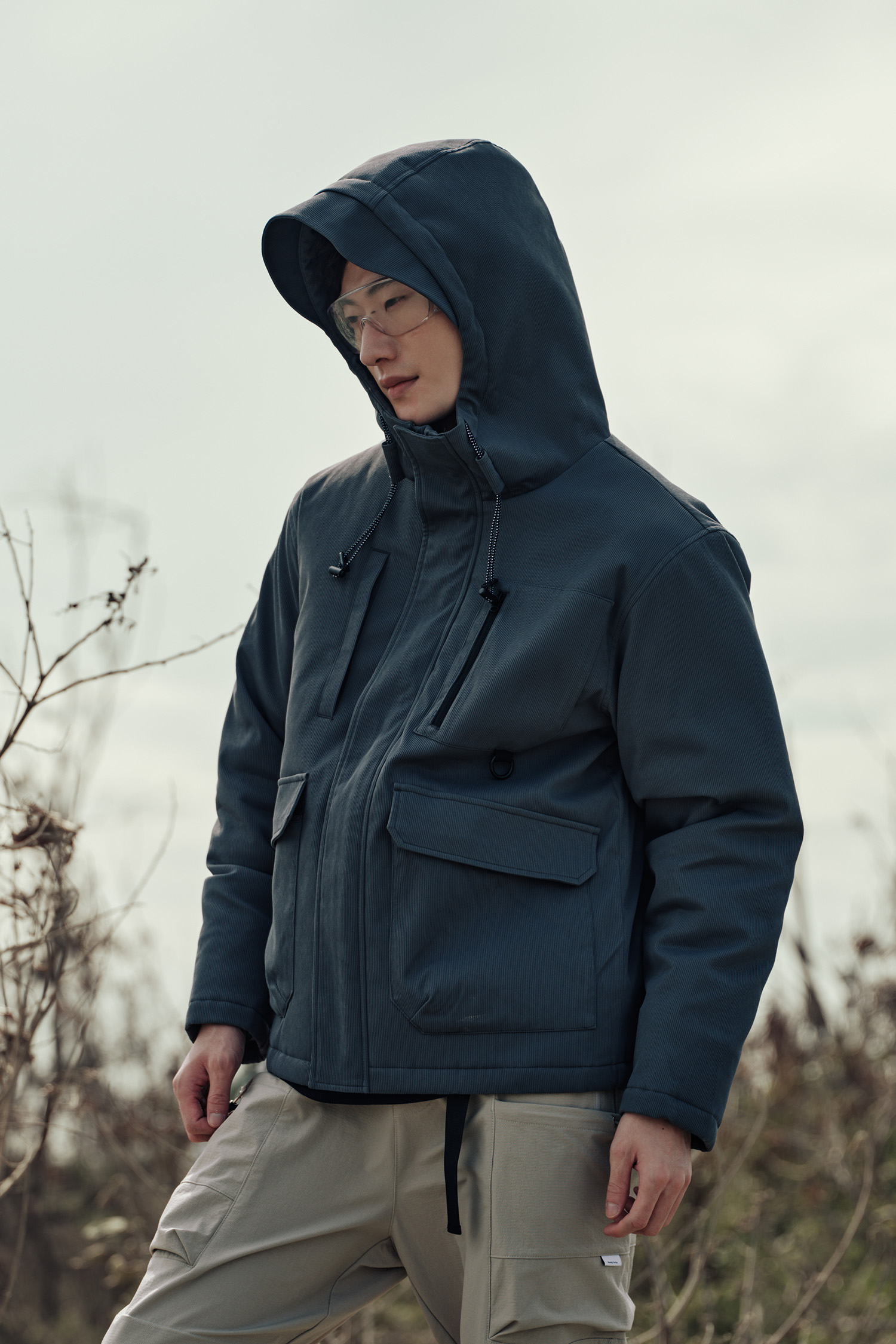 立體條紋 抗風機能鋪棉外套