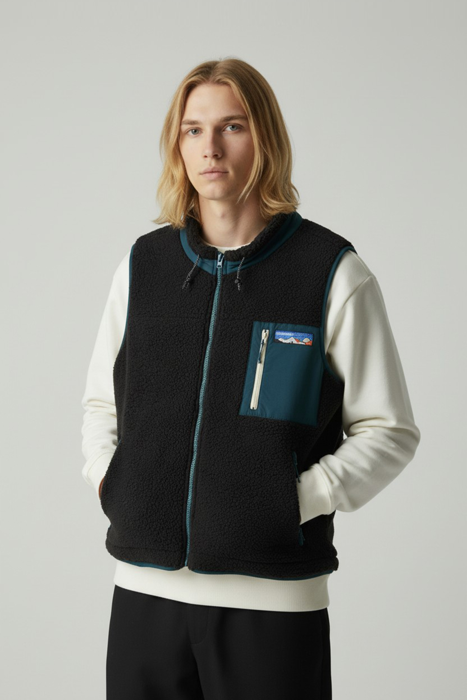 破曉山脊 拼接毛絨保暖背心