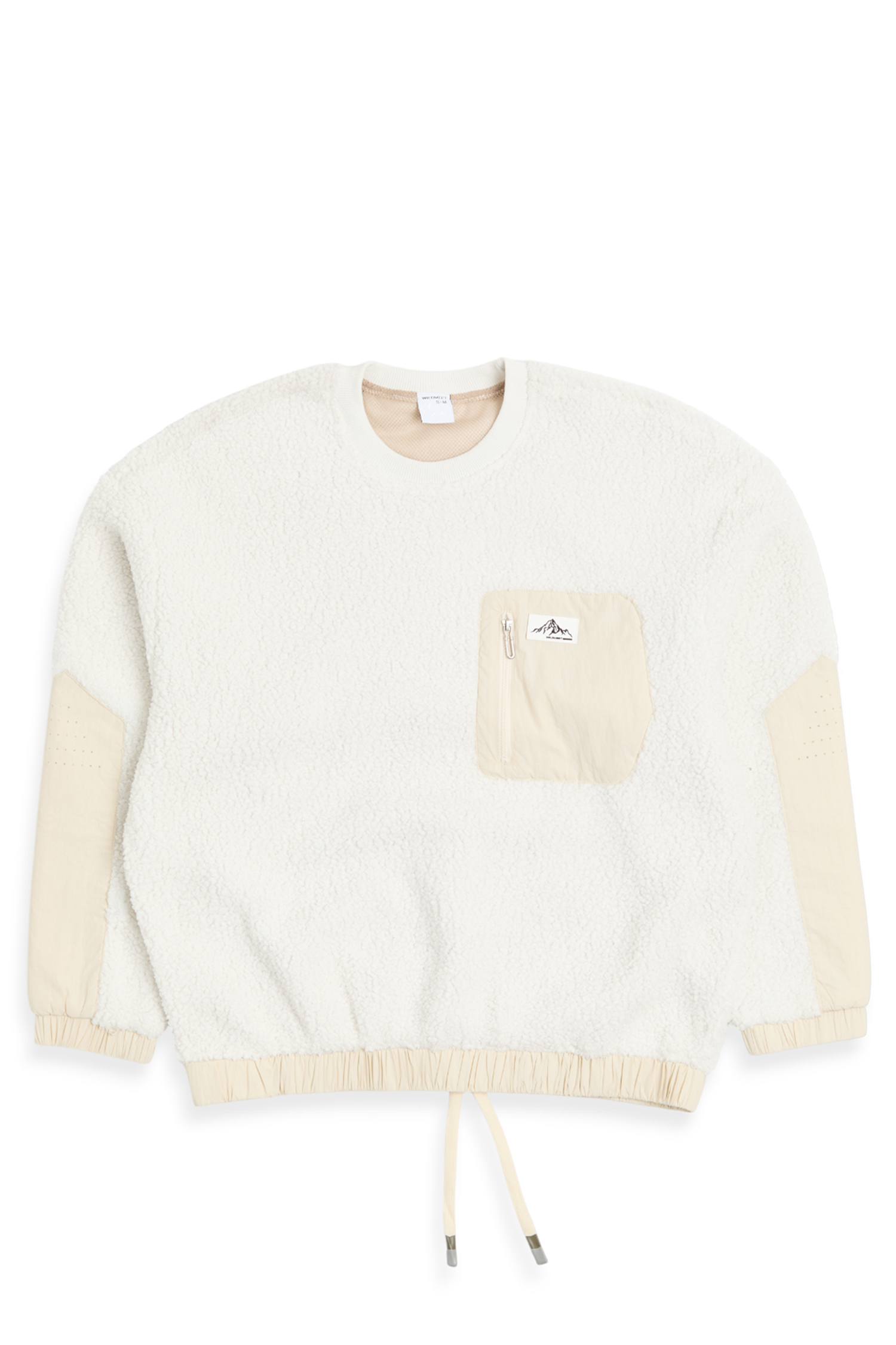 拼接貼袋 毛絨圓領長袖上衣