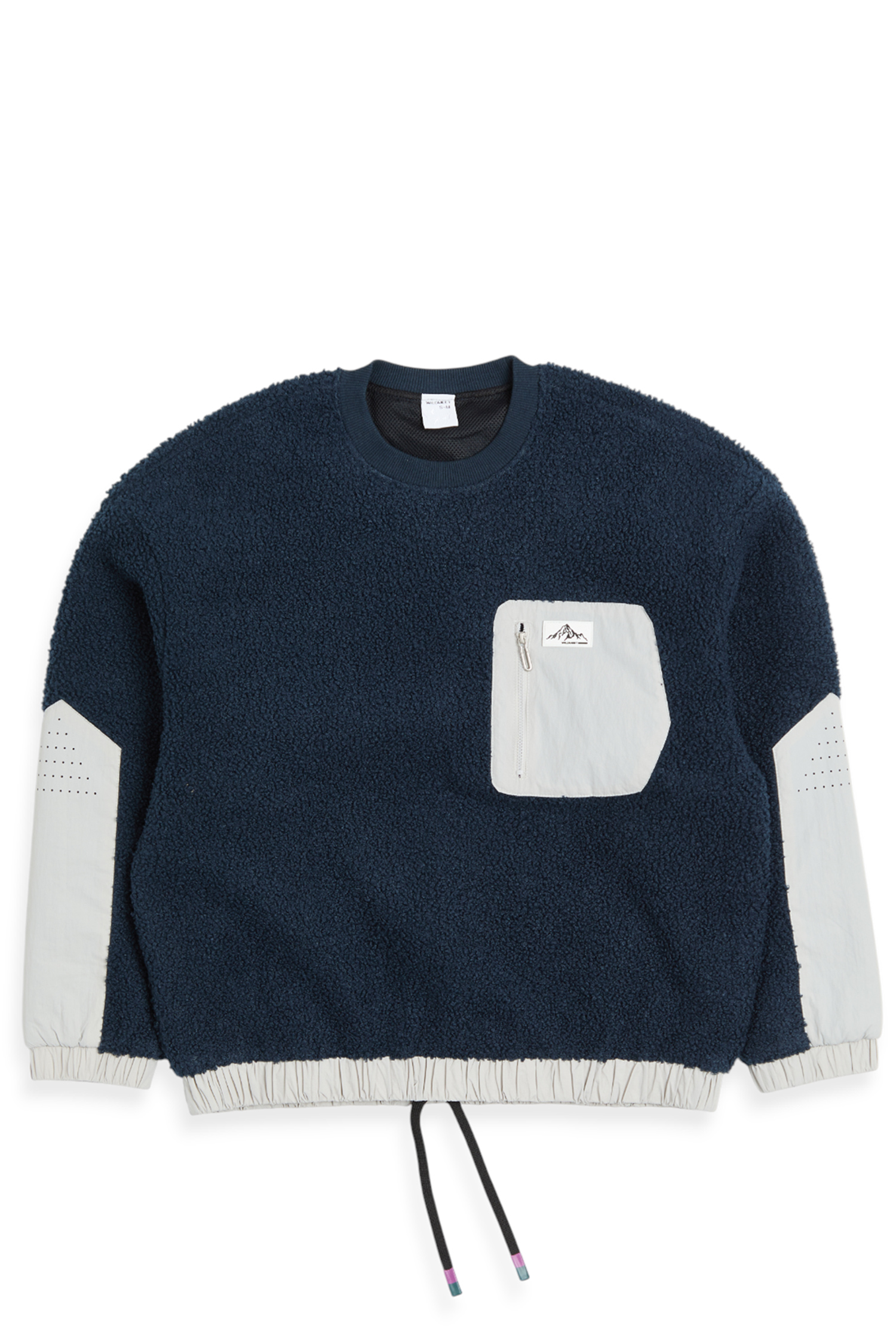 拼接貼袋 毛絨圓領長袖上衣