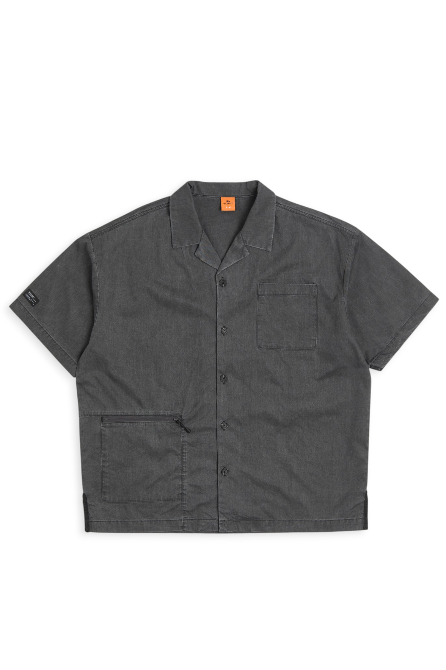 刷白斜紋口袋短袖襯衫