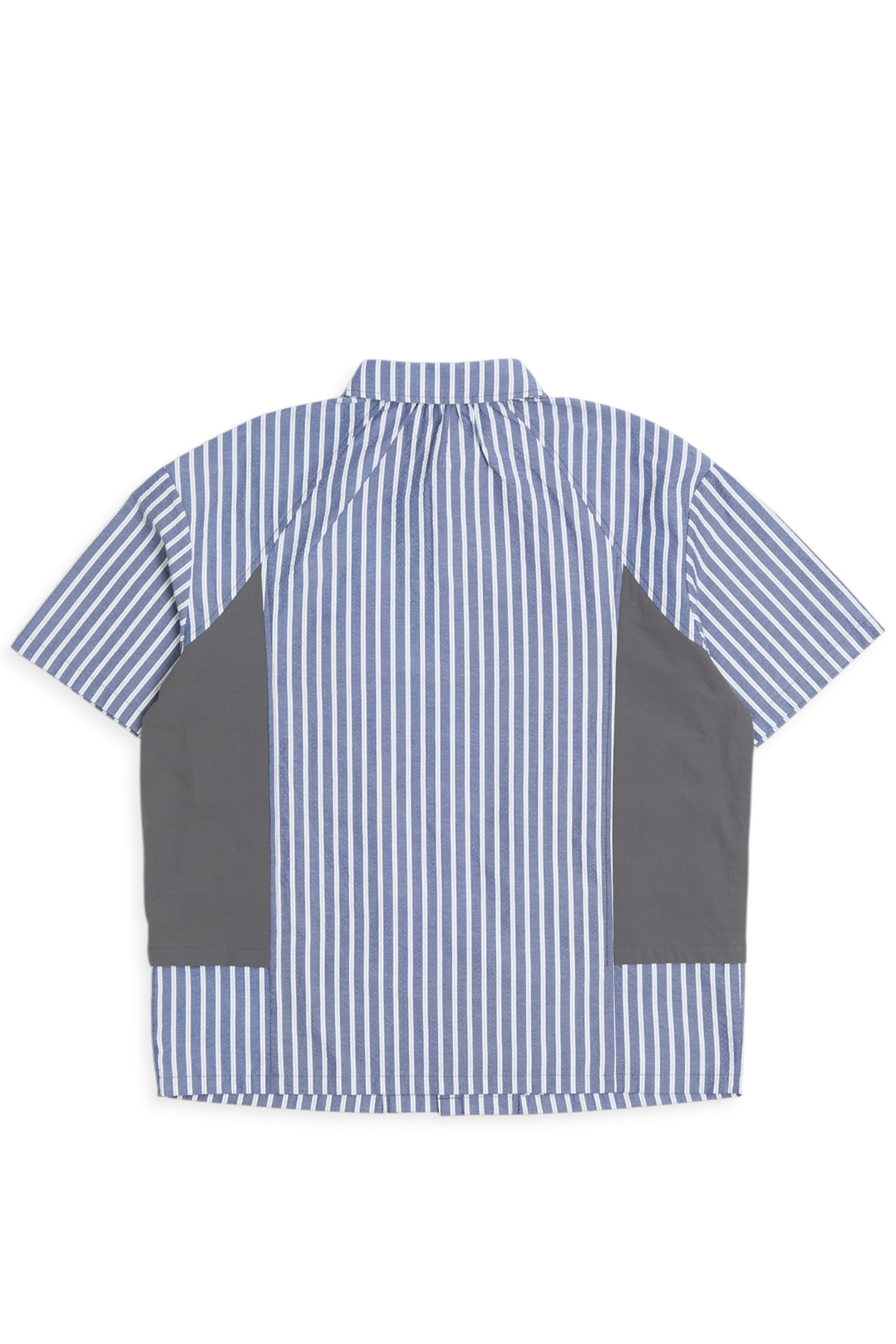 小山怪長版 條紋拼接 假兩件短袖襯衫