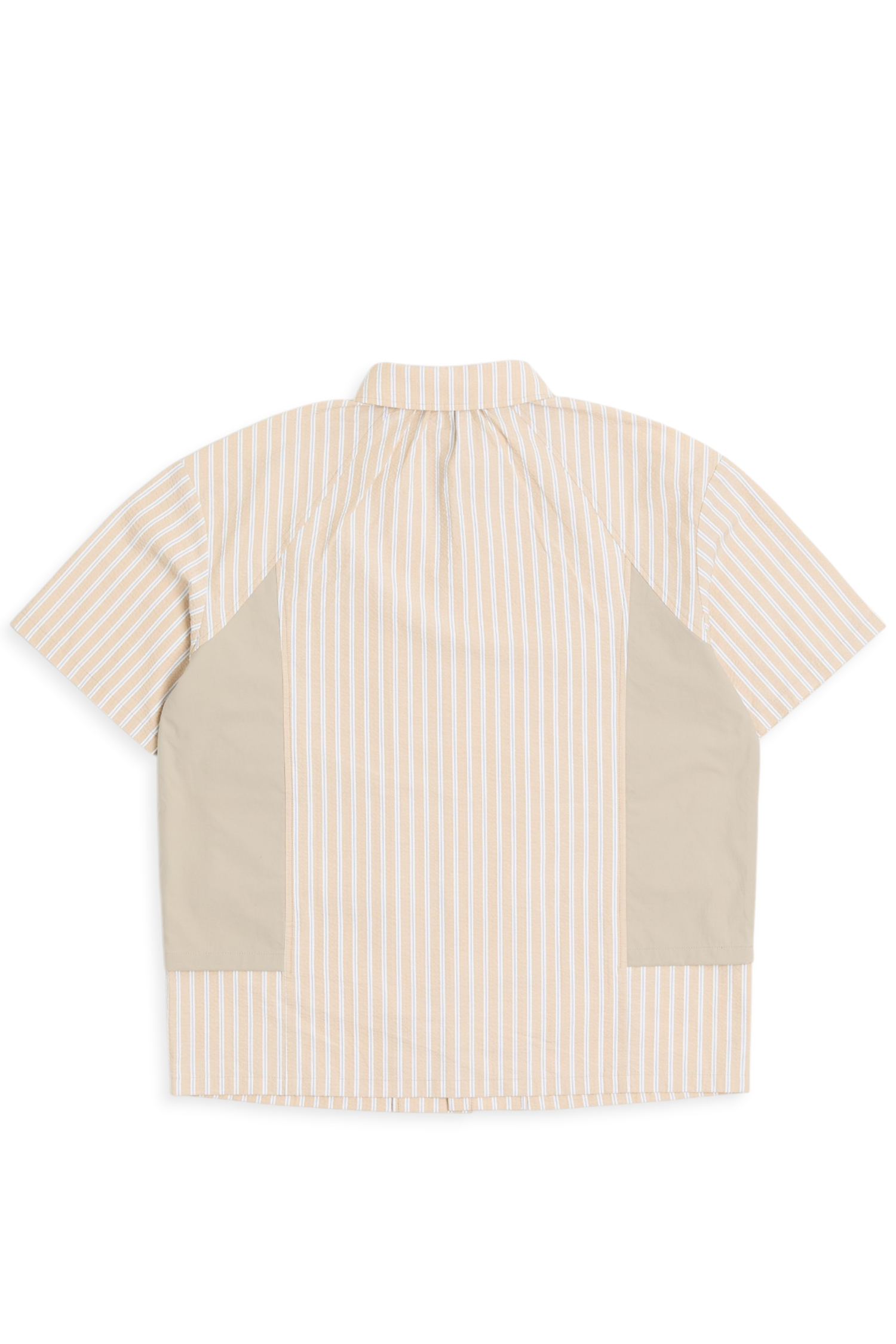 小山怪長版 條紋拼接 假兩件短袖襯衫