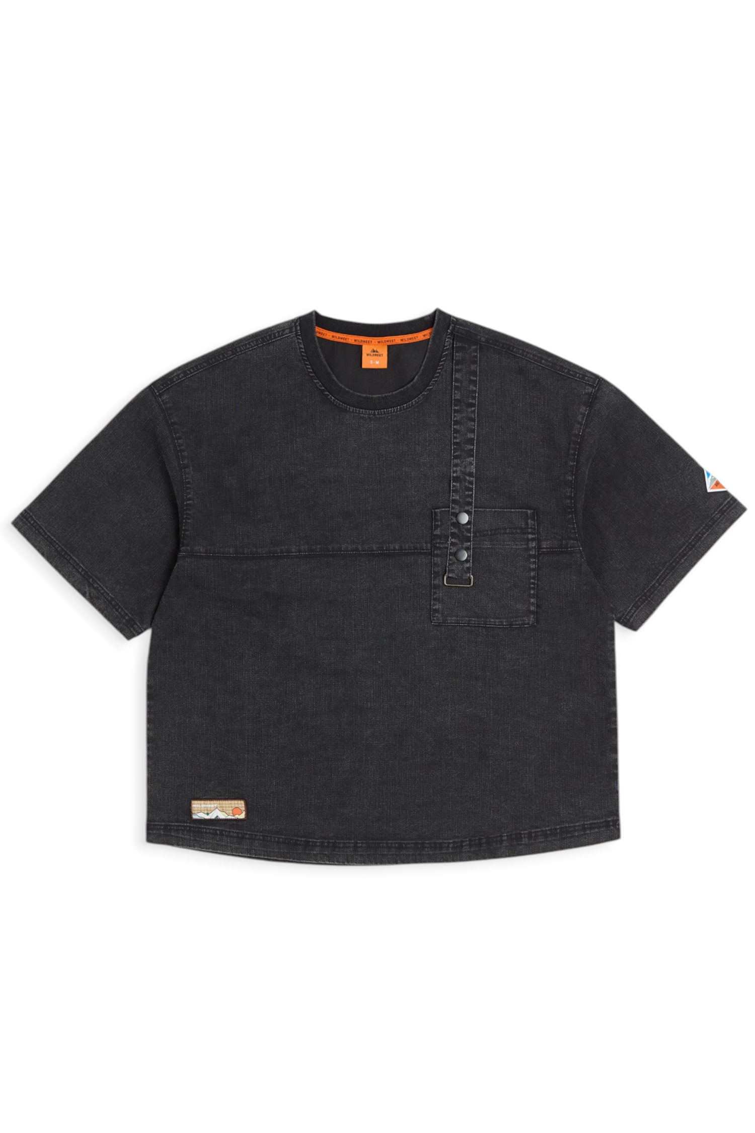 水洗雙色菱格牛仔短袖上衣