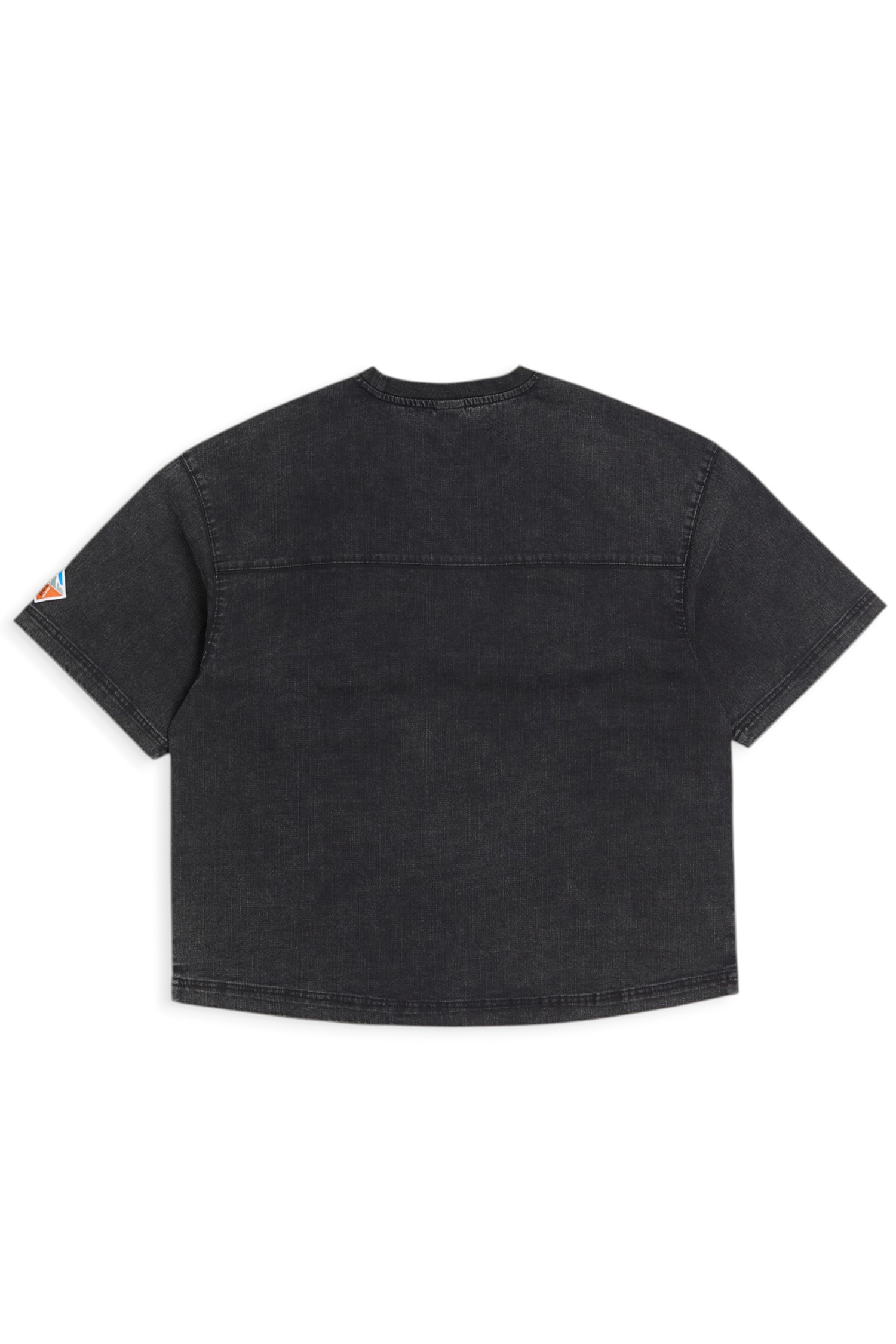 水洗雙色菱格牛仔短袖上衣