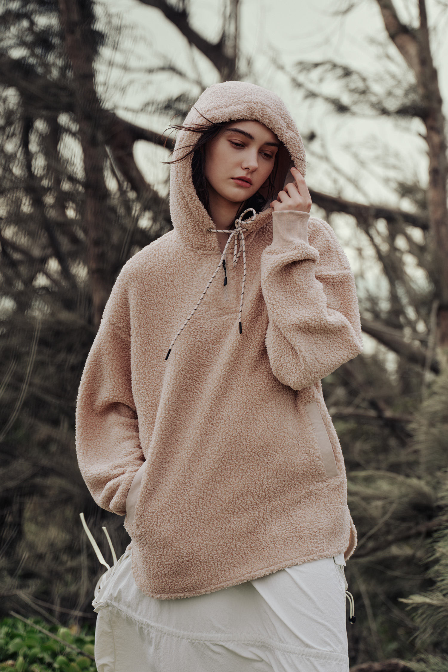 連帽開襟 刷毛保暖長袖上衣(女)