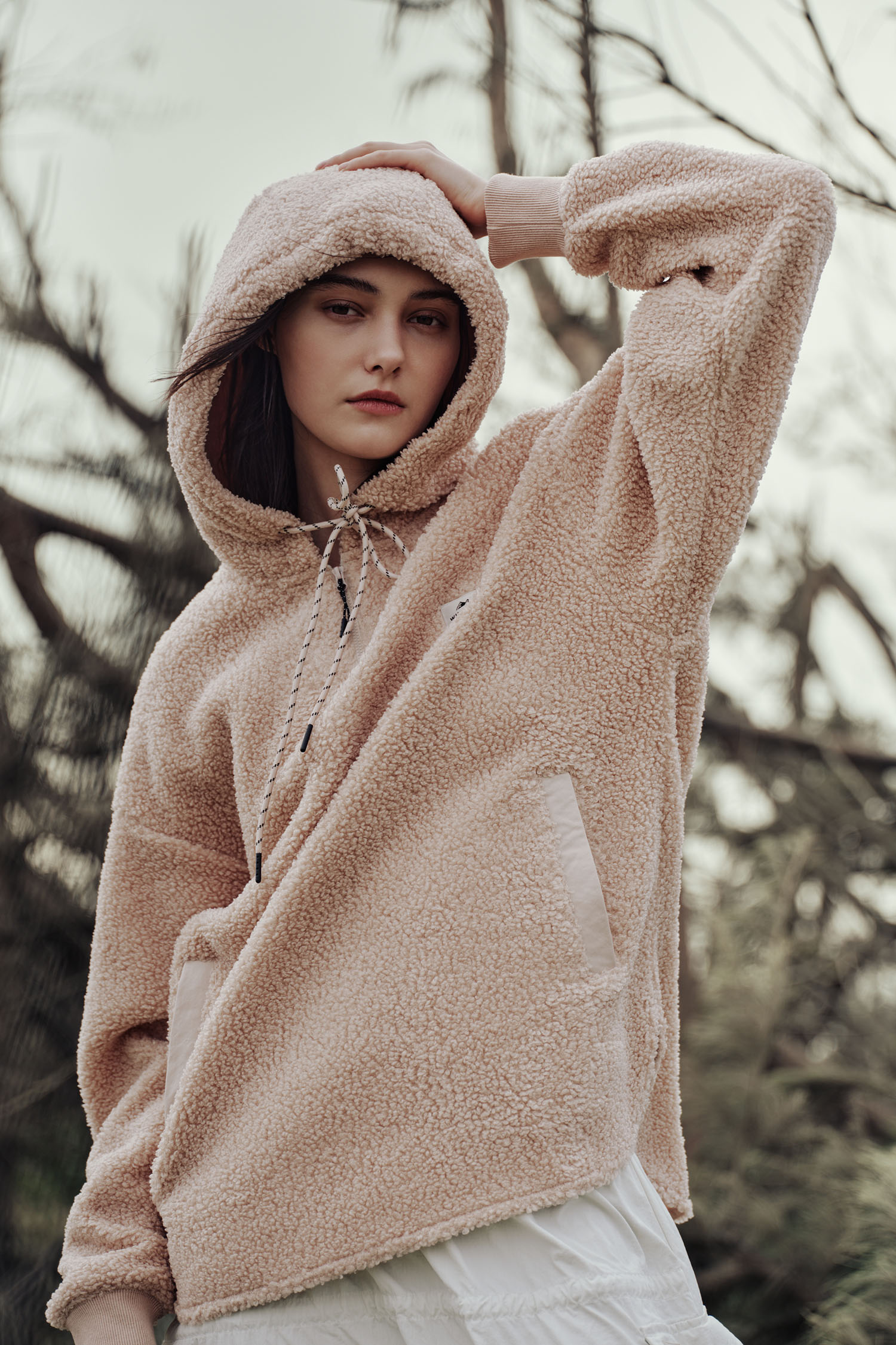 連帽開襟 刷毛保暖長袖上衣(女)