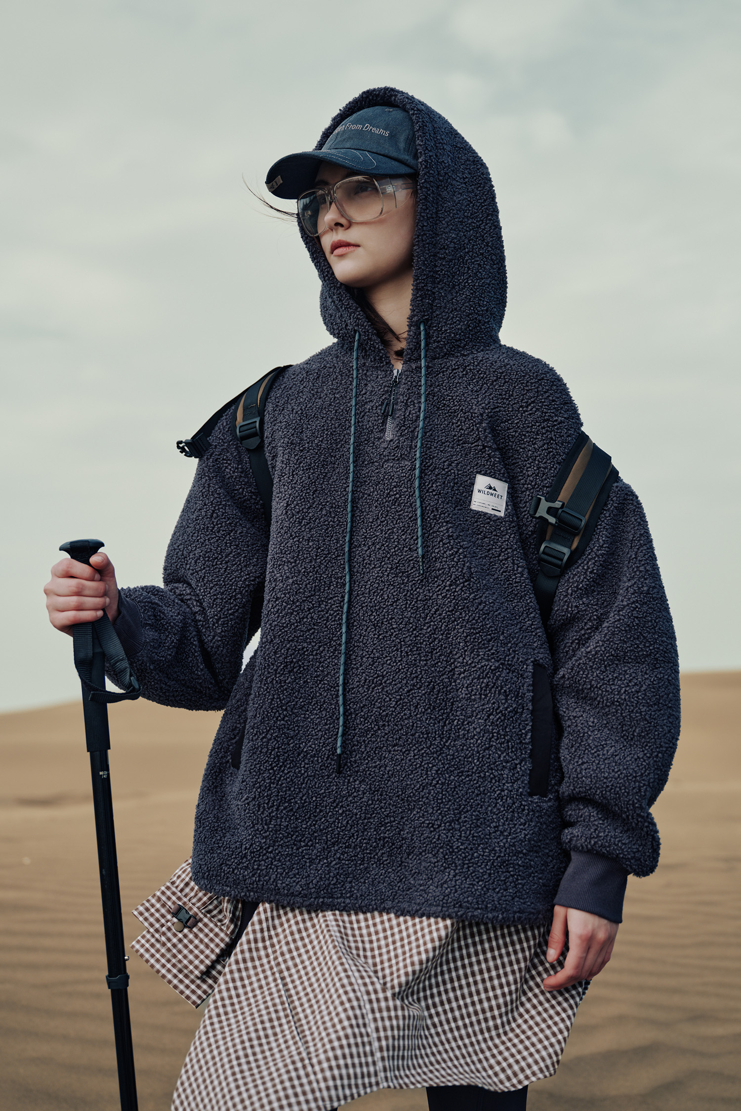 連帽開襟 刷毛保暖長袖上衣(女)