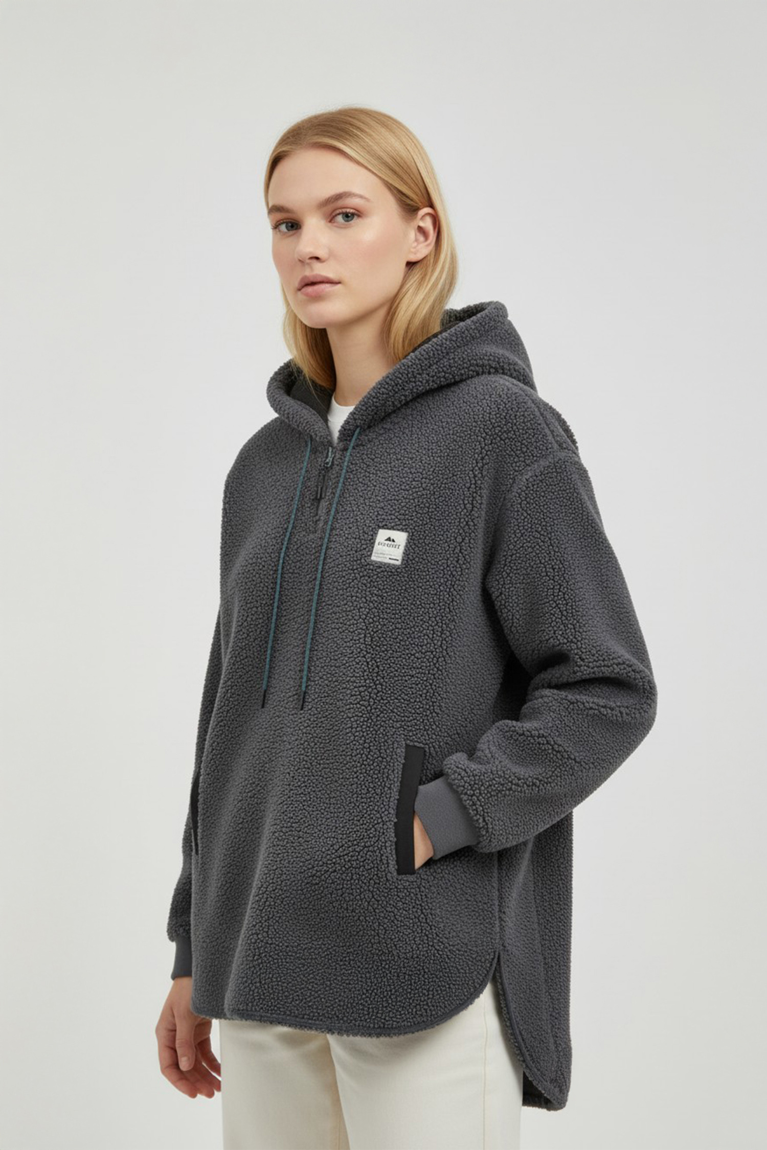 連帽開襟 刷毛保暖長袖上衣(女)