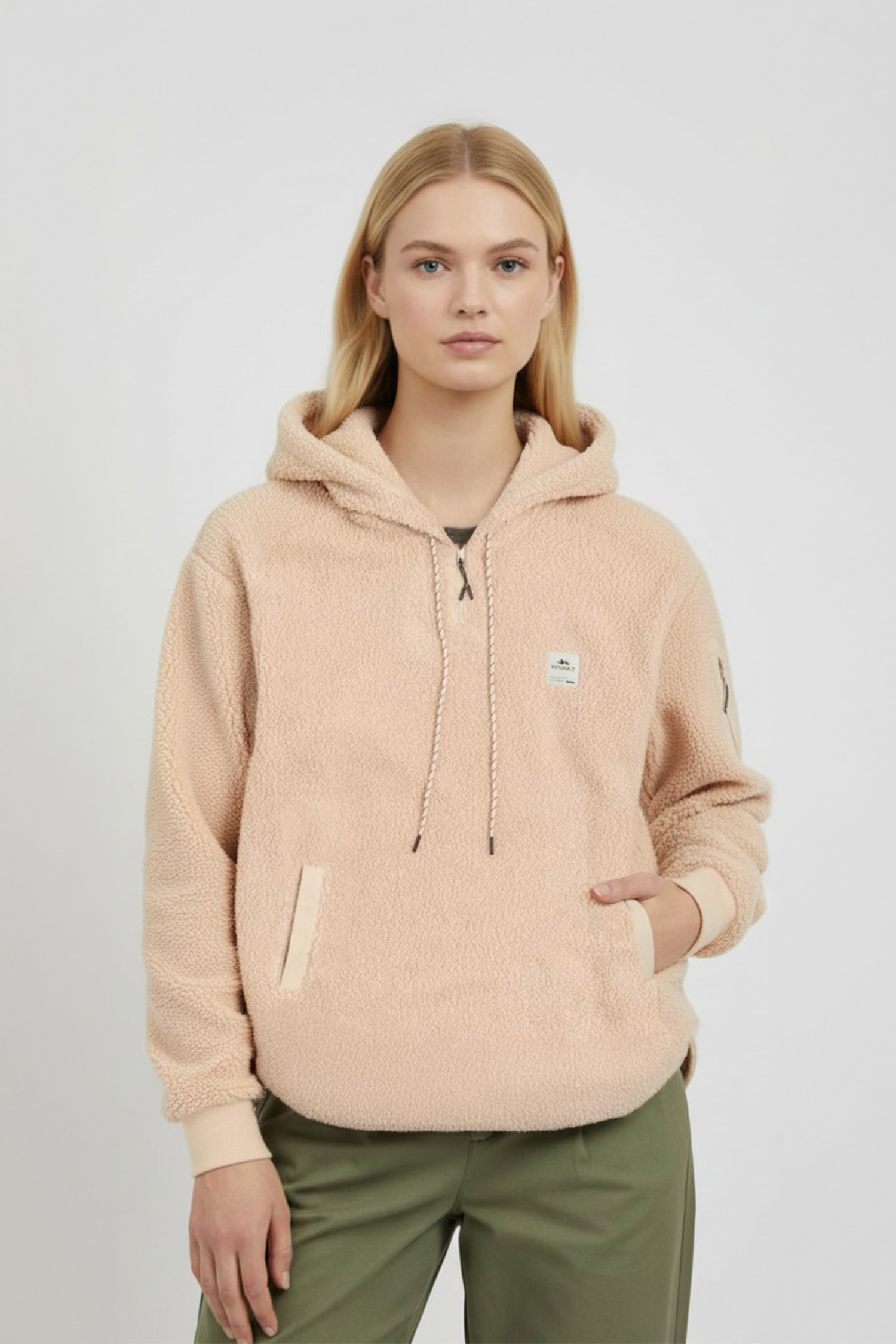 連帽開襟 刷毛保暖長袖上衣(女)