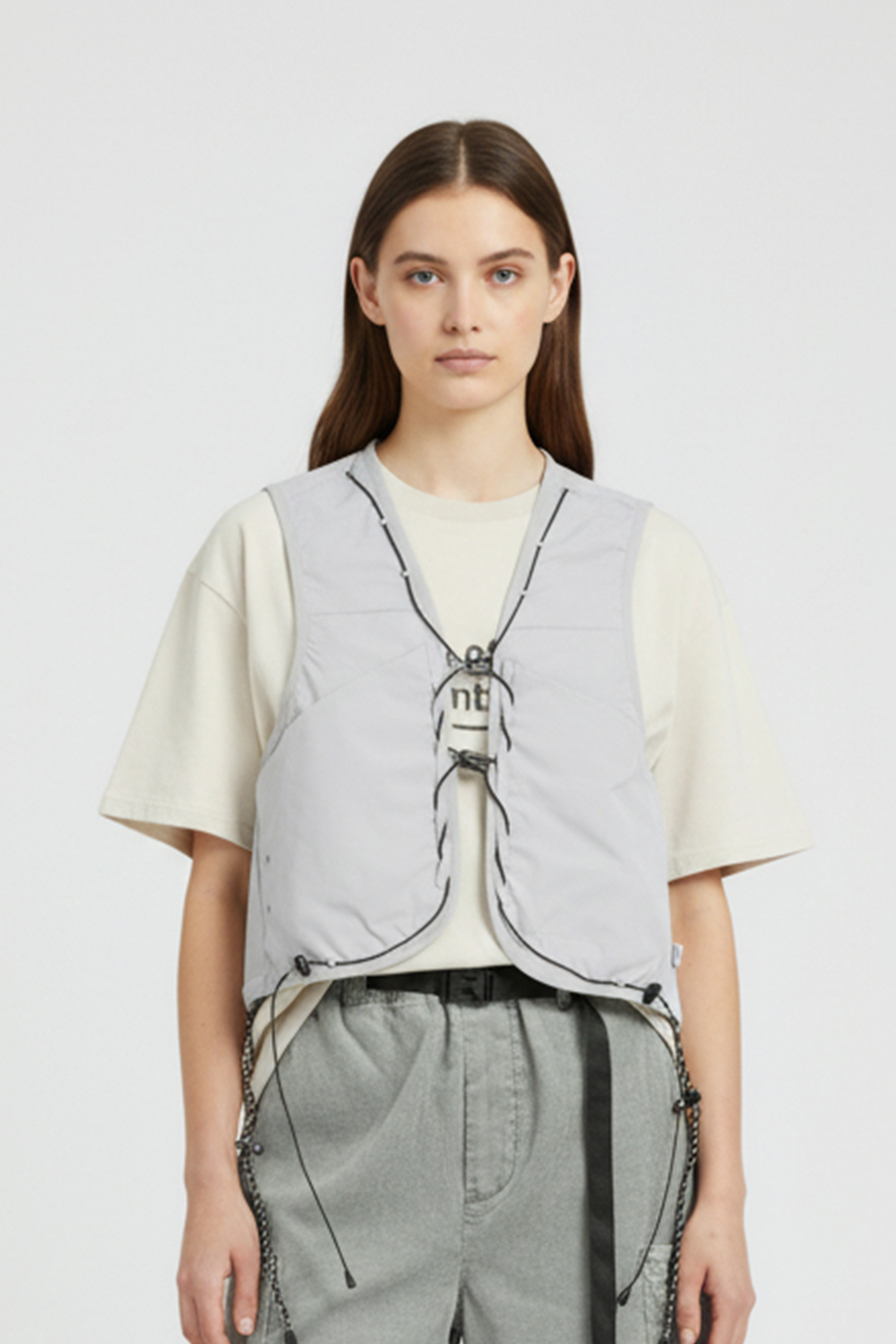 層次穿繩多口袋背心(女)