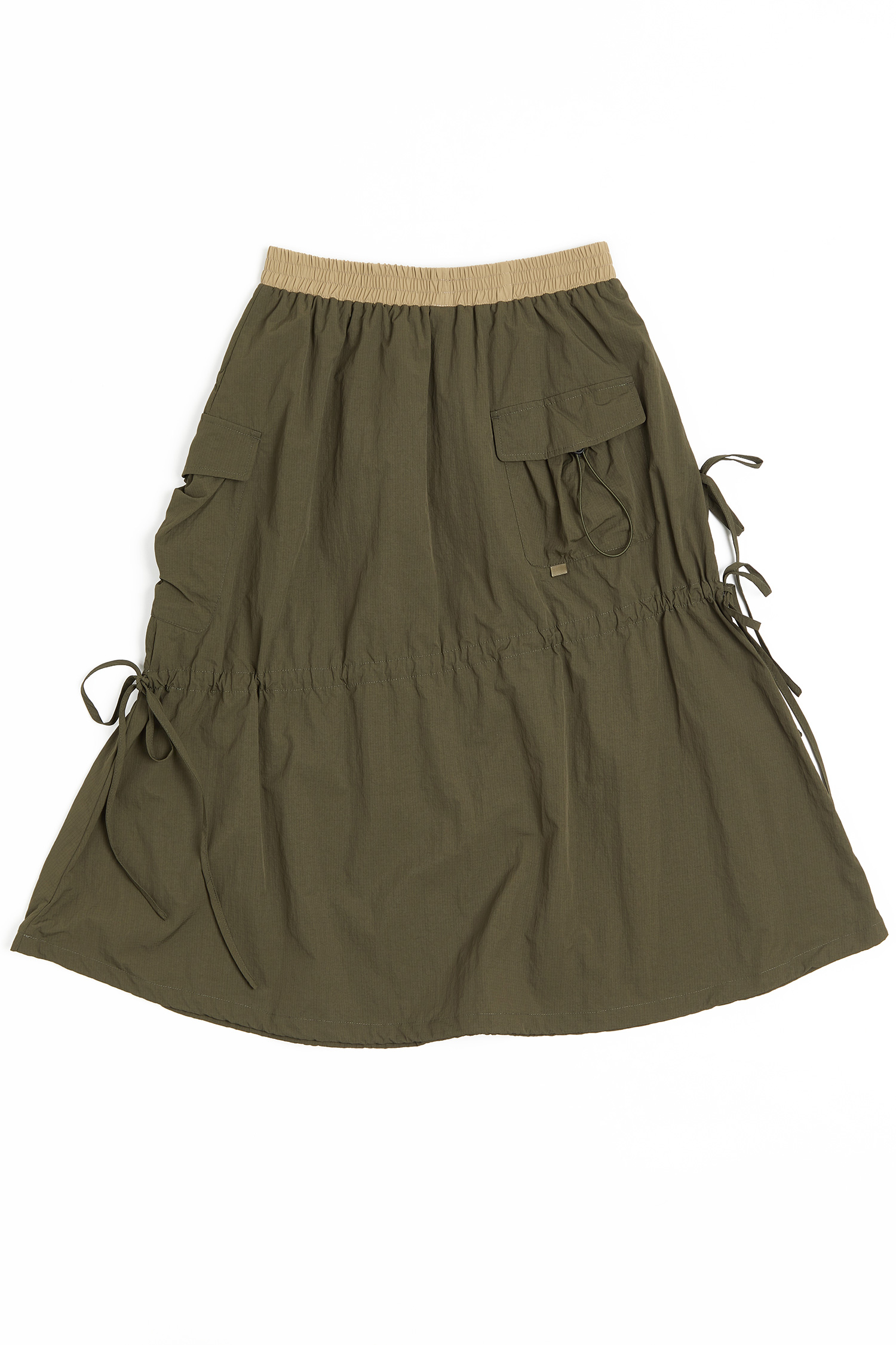 抽繩縮皺 格紋長裙(女)