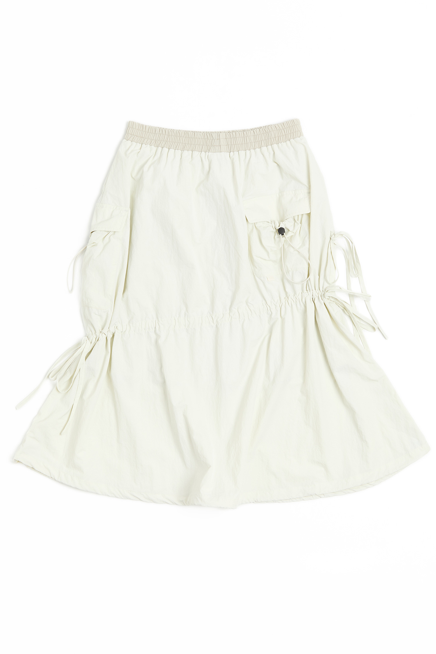 抽繩縮皺 格紋長裙(女)