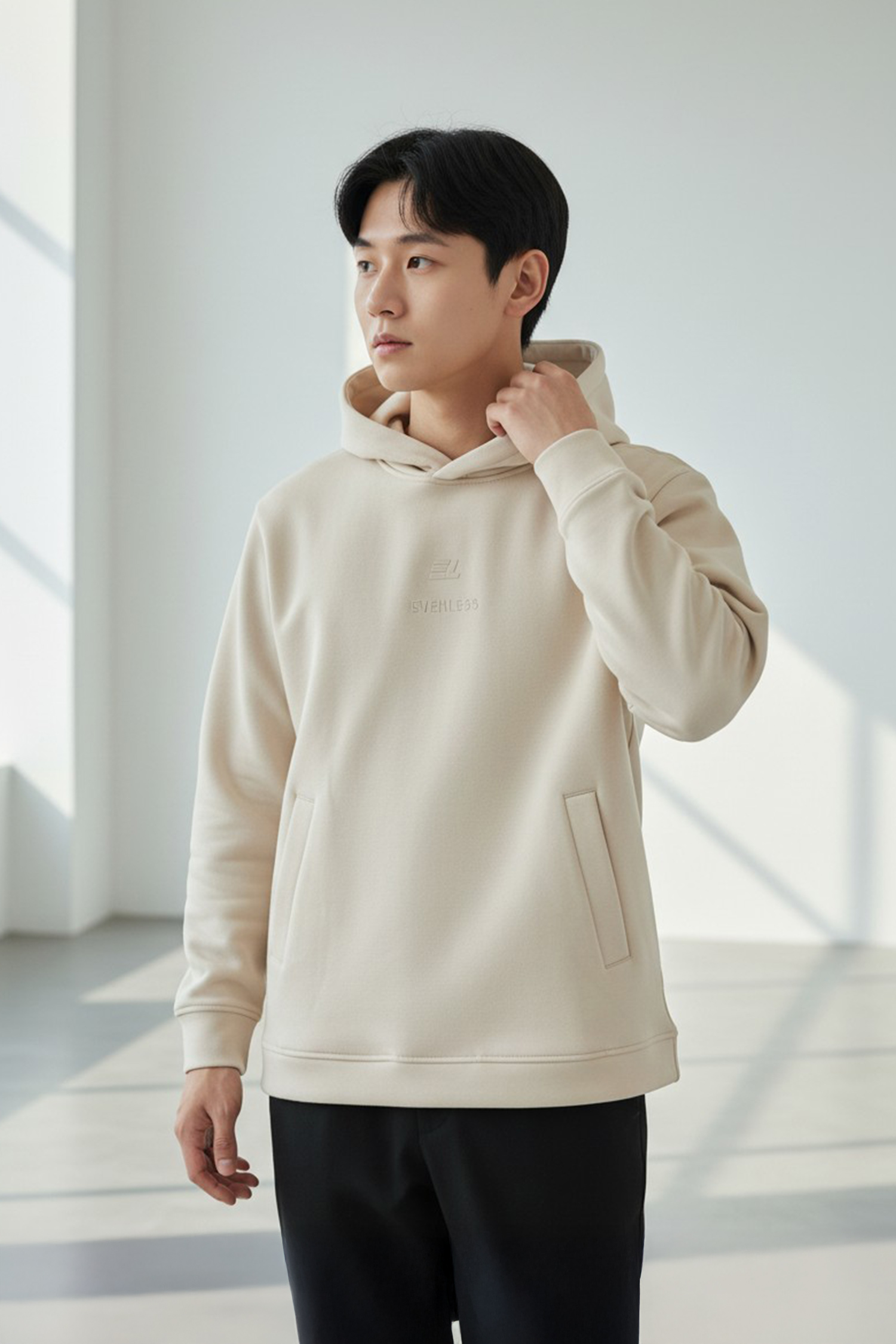 空氣層高領連帽上衣