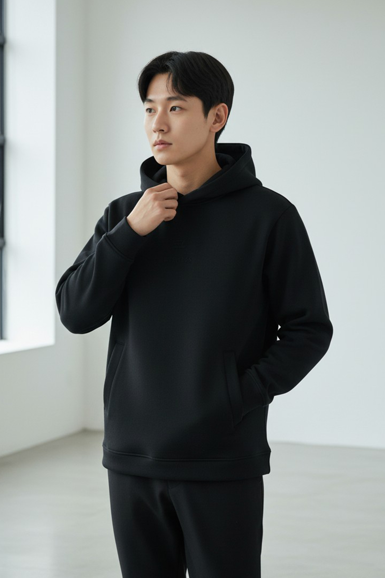 空氣層高領連帽上衣