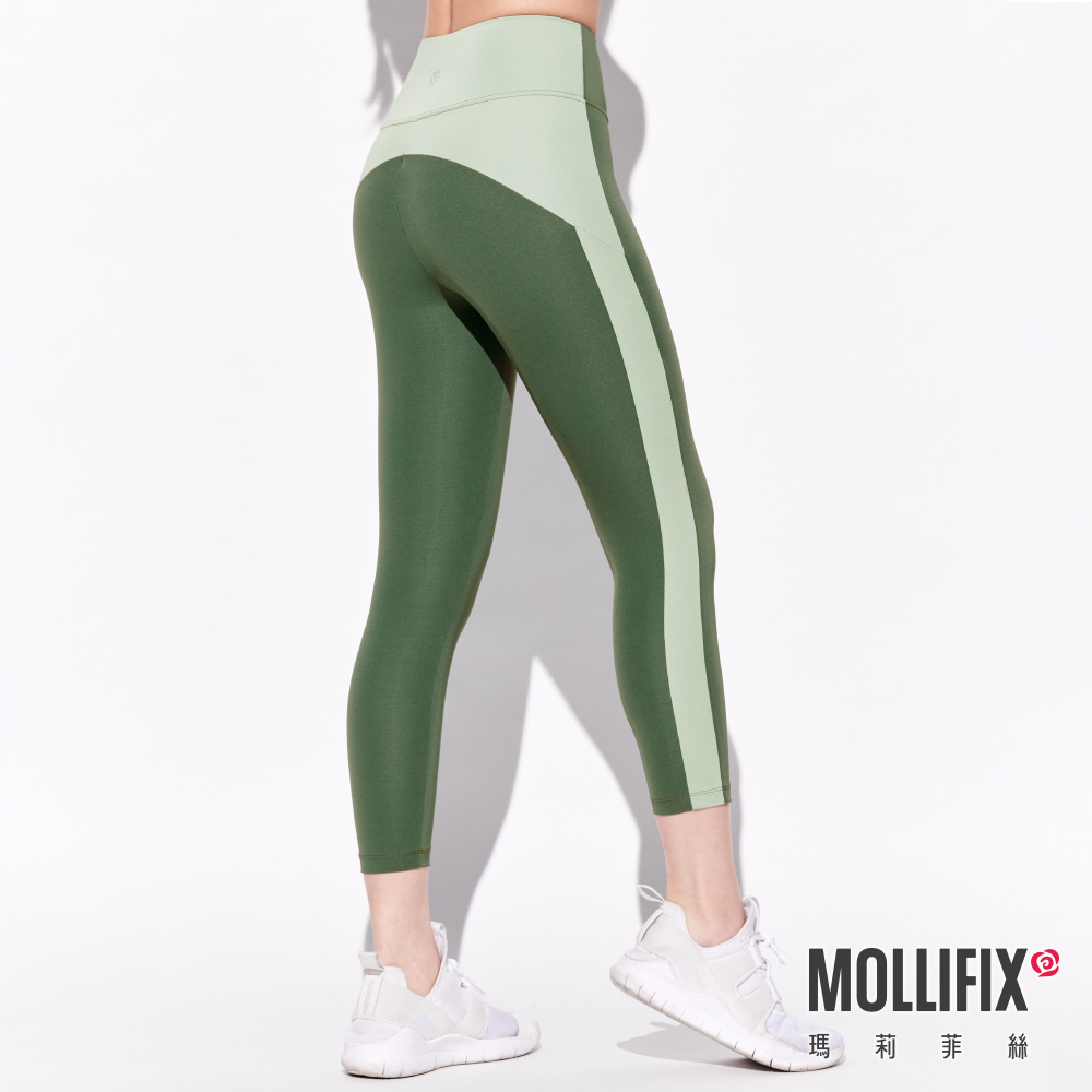 MOLLIFIX 環保弧線拼接七分動塑褲