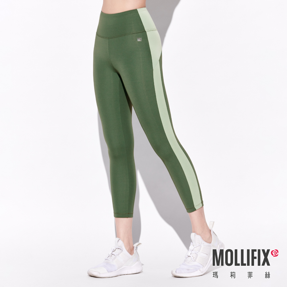 MOLLIFIX 環保弧線拼接七分動塑褲