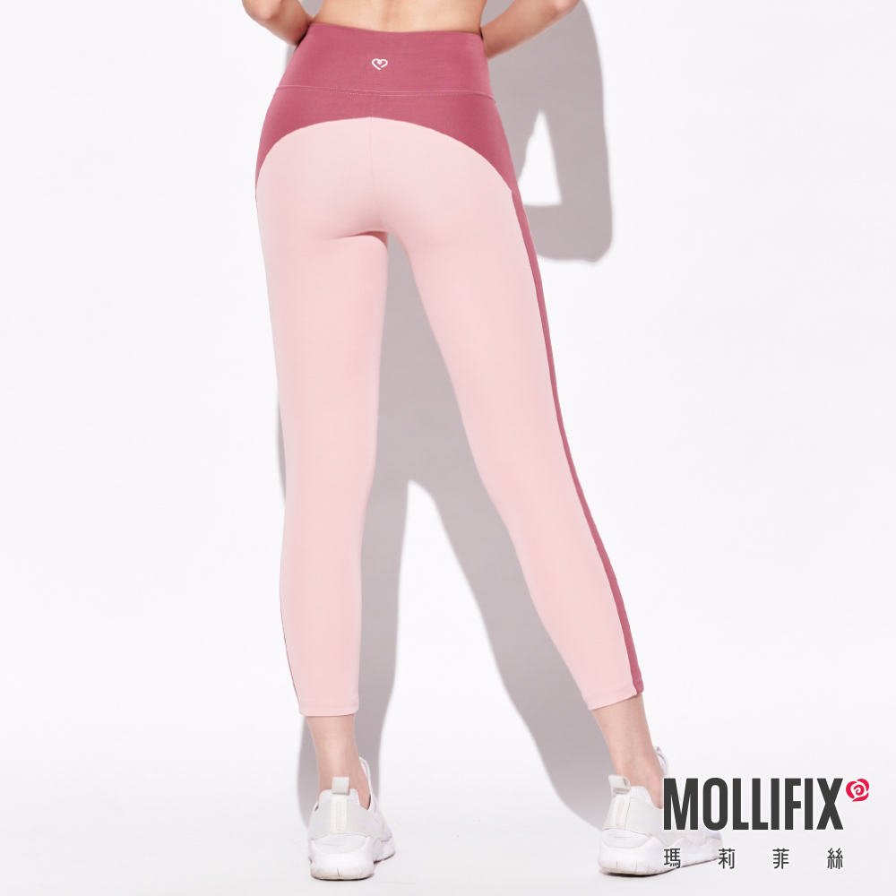 MOLLIFIX 環保弧線拼接七分動塑褲
