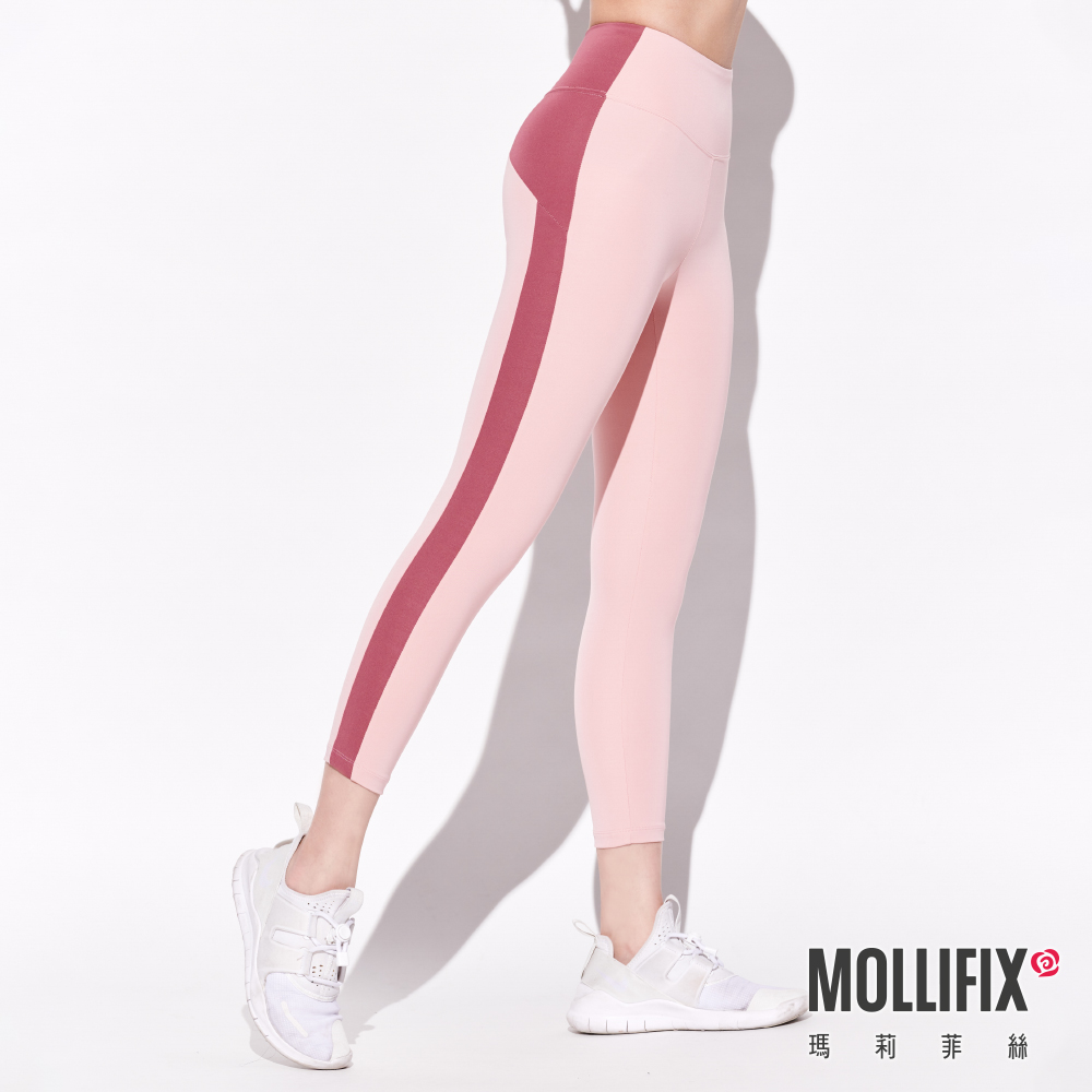 MOLLIFIX 環保弧線拼接七分動塑褲