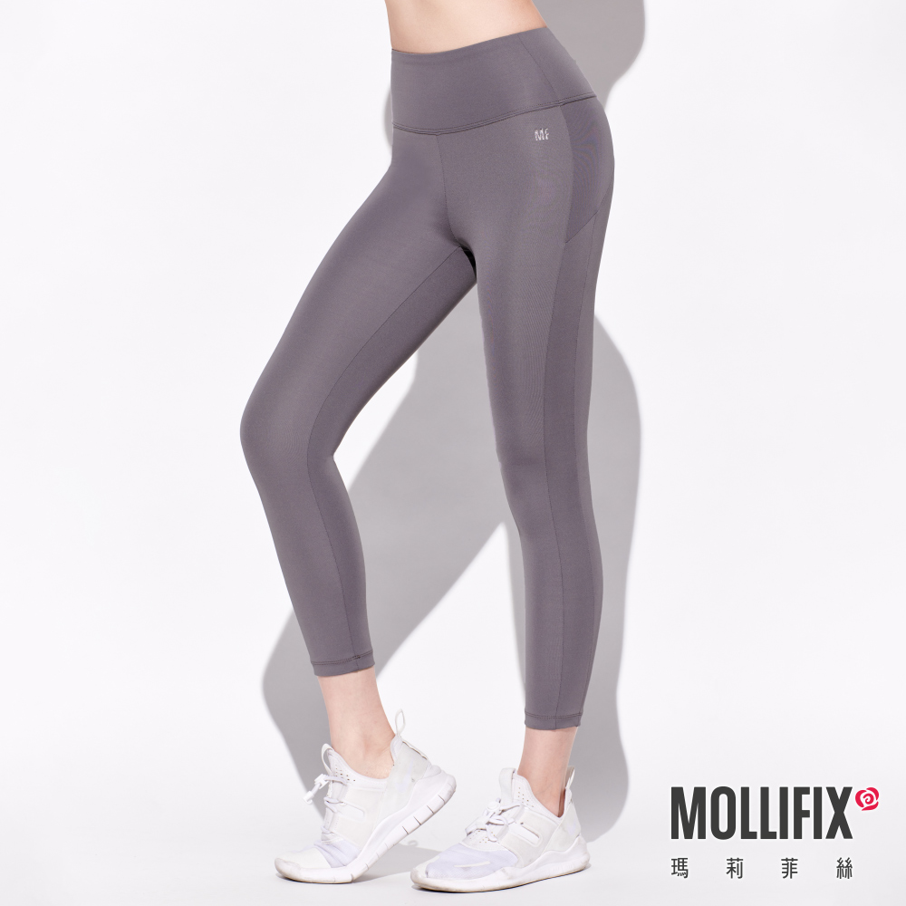 MOLLIFIX 環保弧線拼接七分動塑褲
