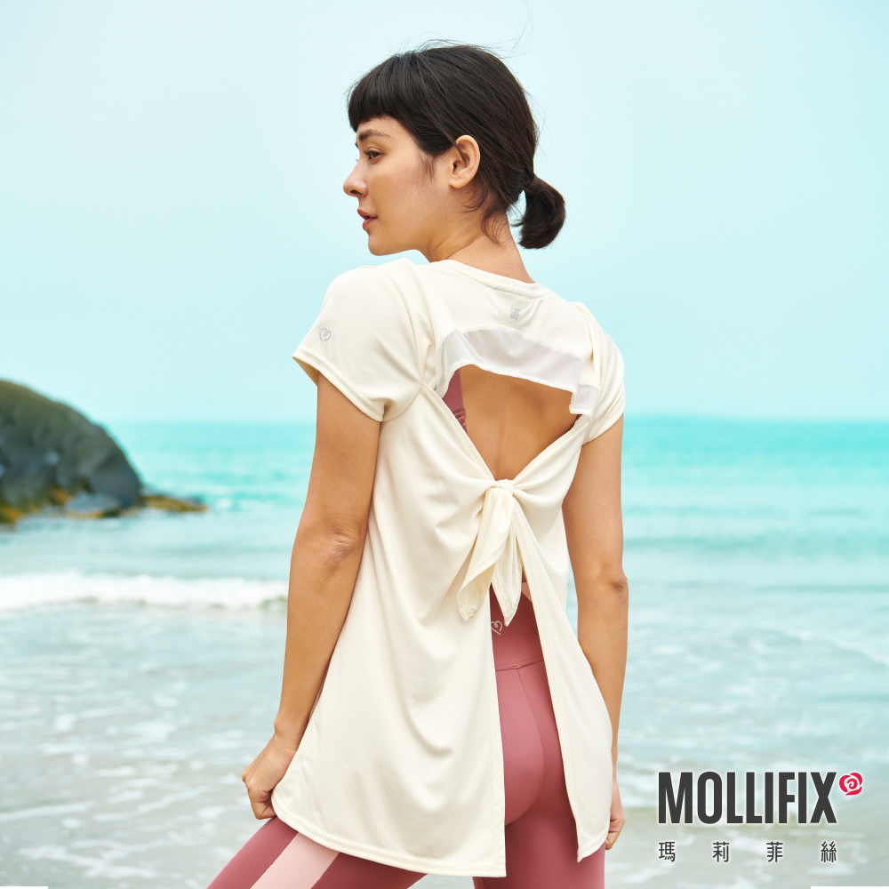 MOLLIFIX 環保美背後綁結短袖上衣