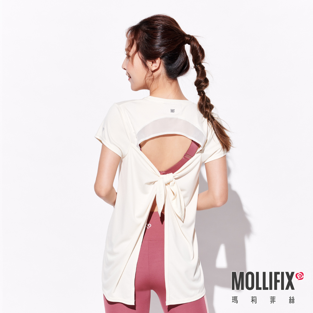 MOLLIFIX 環保美背後綁結短袖上衣