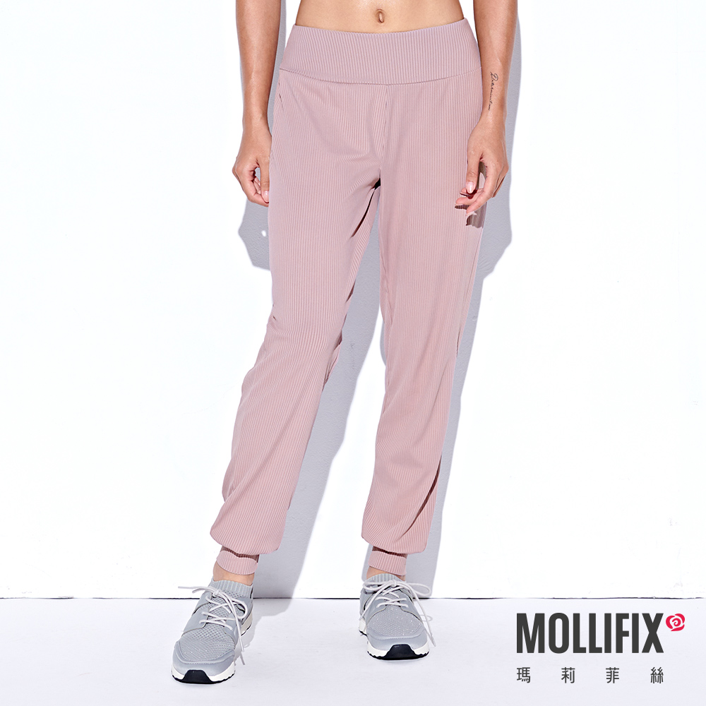 MOLLIFIX 休閒細直紋縮口運動長褲