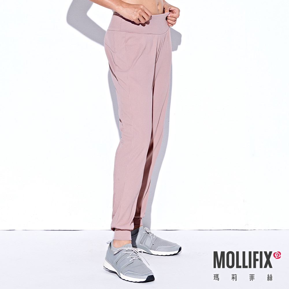 MOLLIFIX 休閒細直紋縮口運動長褲
