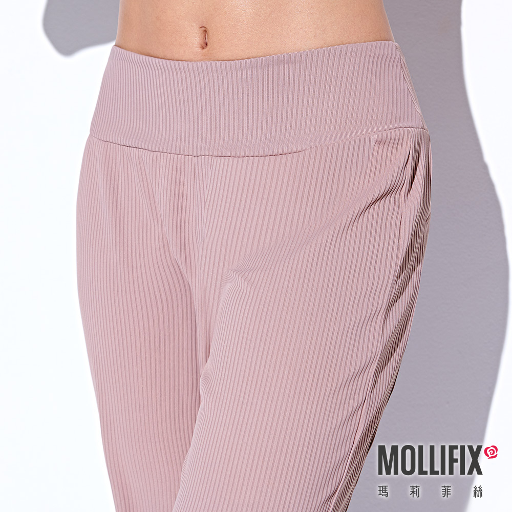 MOLLIFIX 休閒細直紋縮口運動長褲