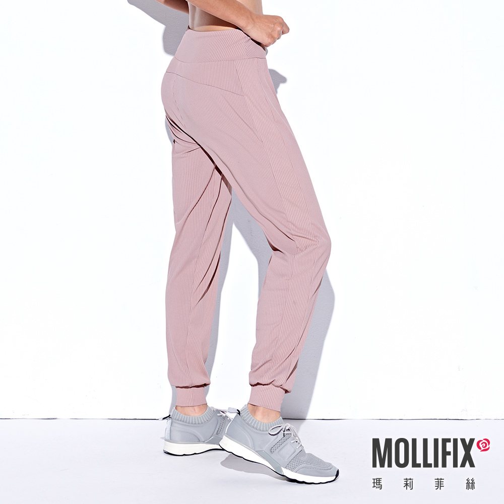 MOLLIFIX 休閒細直紋縮口運動長褲