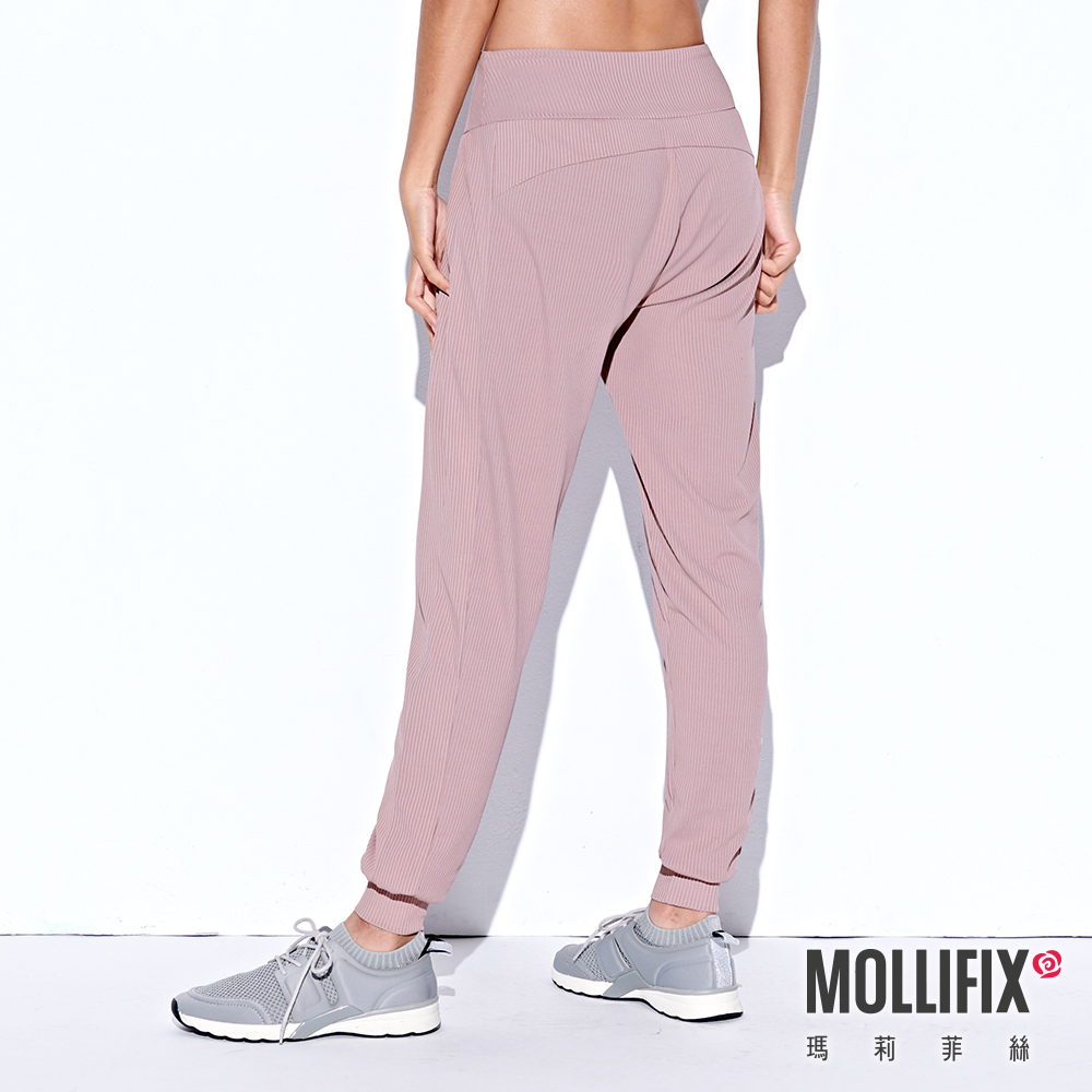 MOLLIFIX 休閒細直紋縮口運動長褲