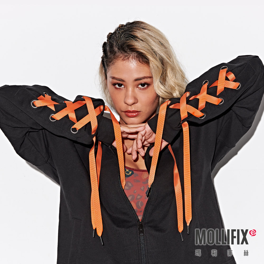 MOLLIFIX 街頭率性袖抽繩連帽外套