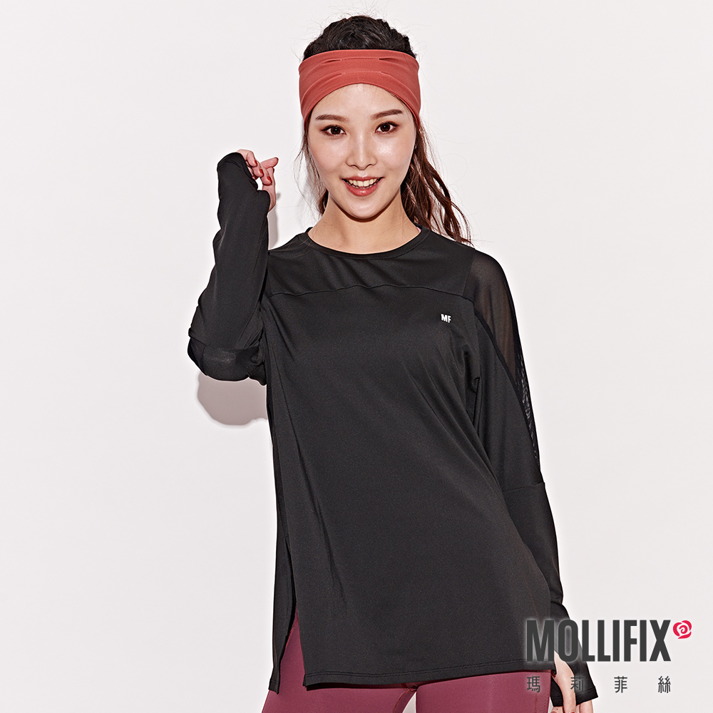 MOLLIFIX 寬版網紗透視長袖上衣