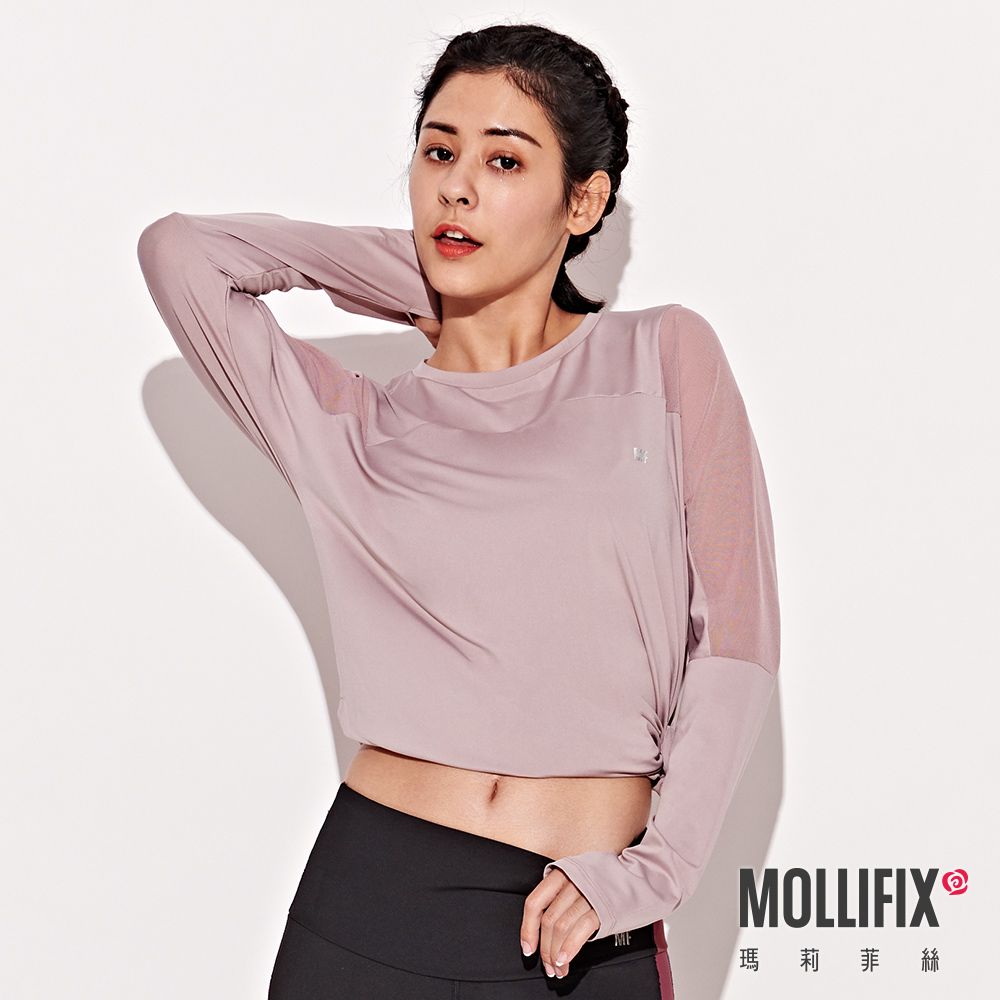 MOLLIFIX 寬版網紗透視長袖上衣