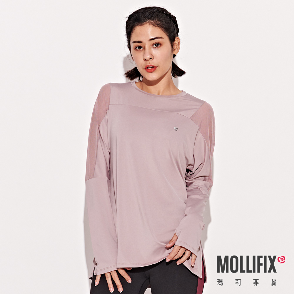 MOLLIFIX 寬版網紗透視長袖上衣