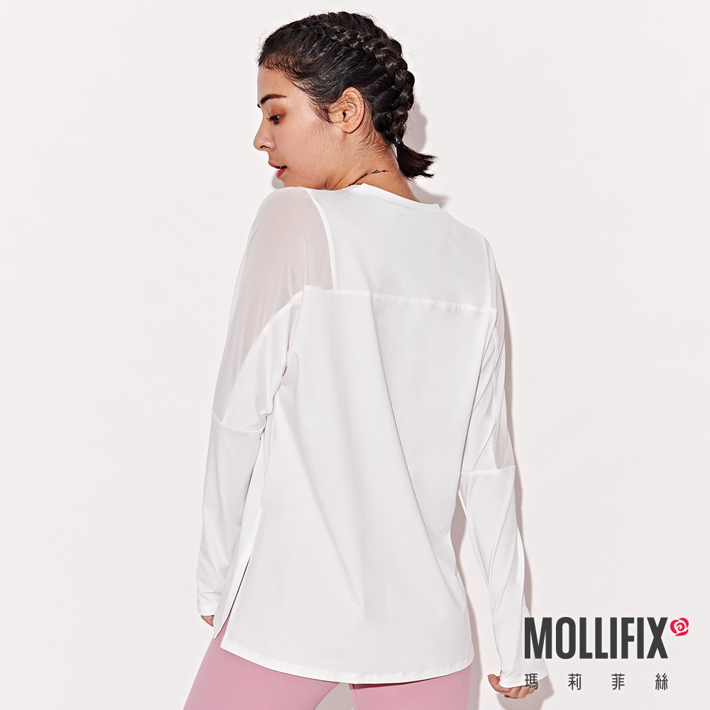 MOLLIFIX 寬版網紗透視長袖上衣