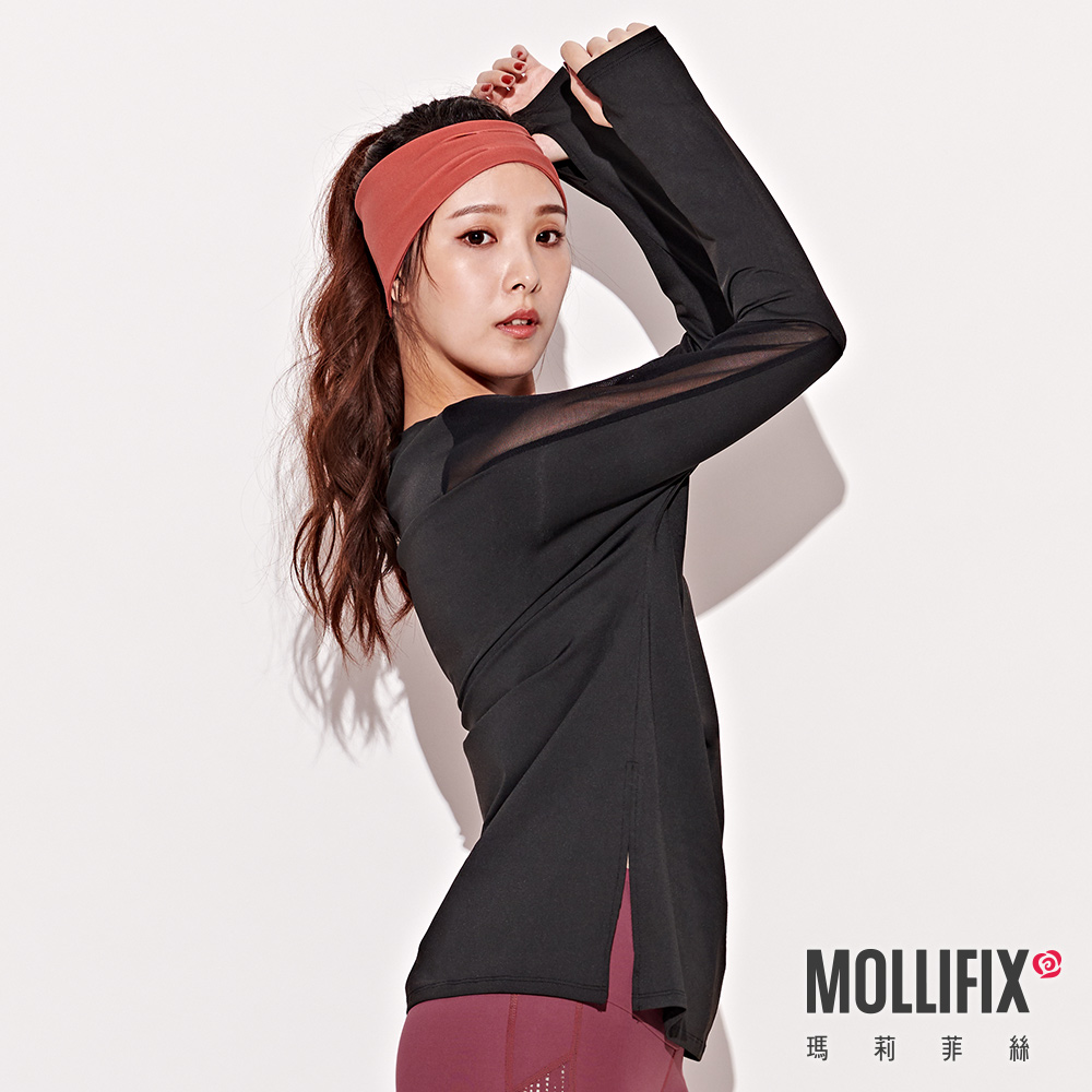 MOLLIFIX 寬版網紗透視長袖上衣